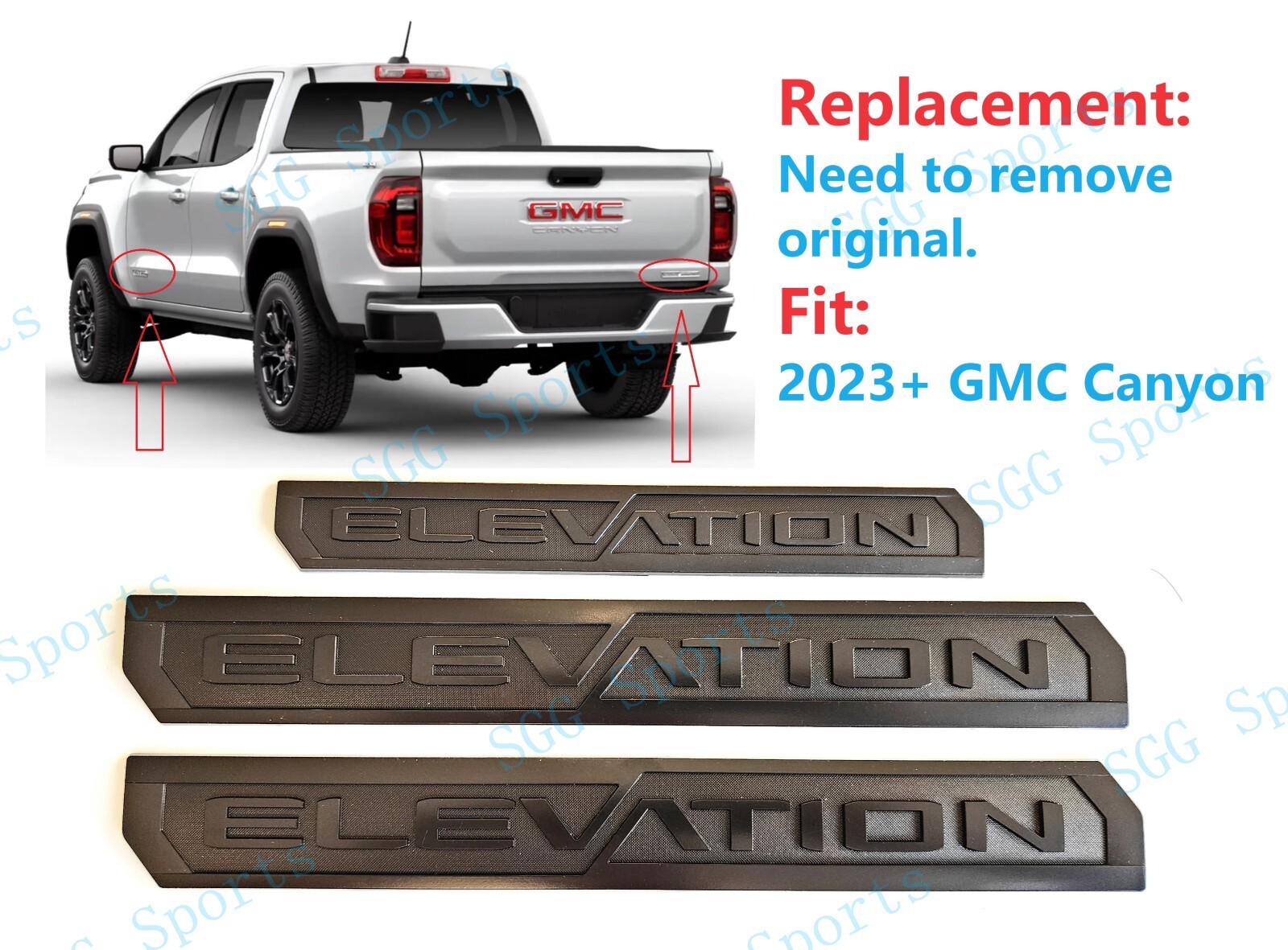 3PCS Matte Black Door Rear Elevation Emblem Badges Fit 2023+ GMC Canyon