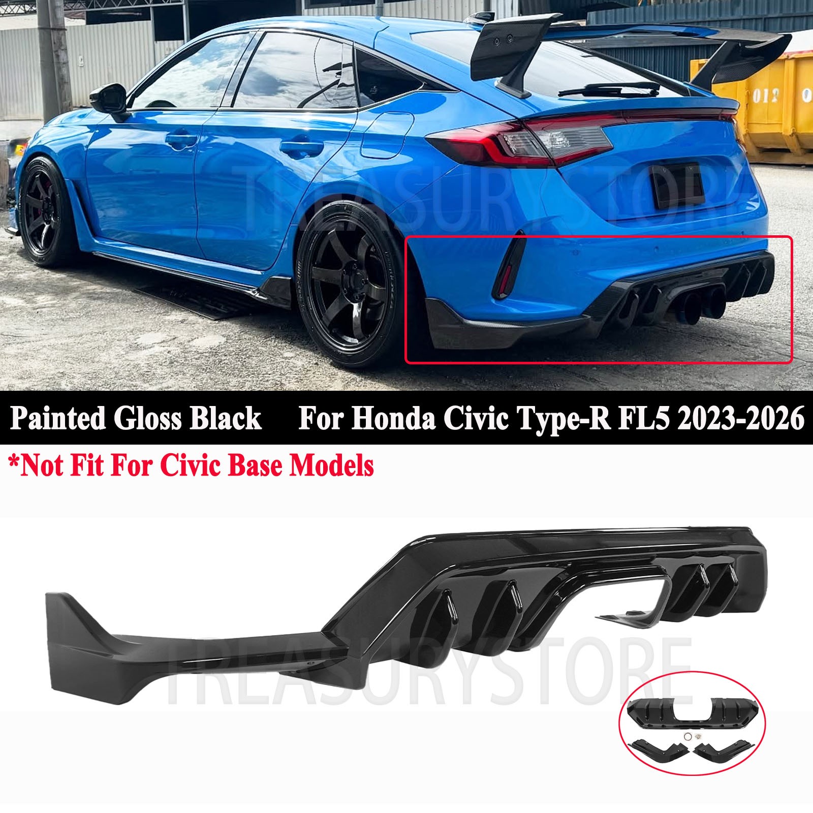 For Honda Civic Type-R FL5 23-2026 Painted Glossy Black Rear Bumper Diffuser Lip For Honda Civic Type-R FL5 23-2026 Painted Glossy Black Rear Bumper Diffuser Lip