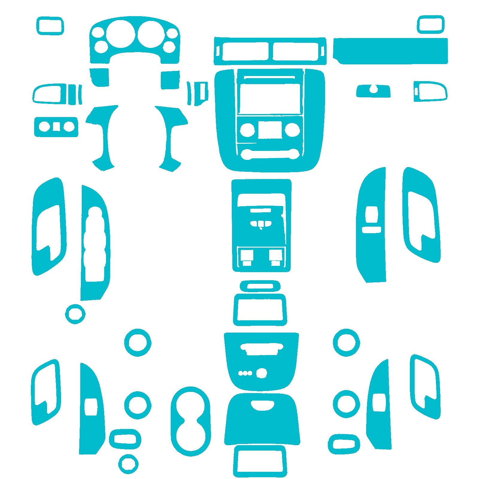 68Pcs Gloss Cyan Full Interior Trim Kits For Silverado/Tahoe/Sierra 2007-2013