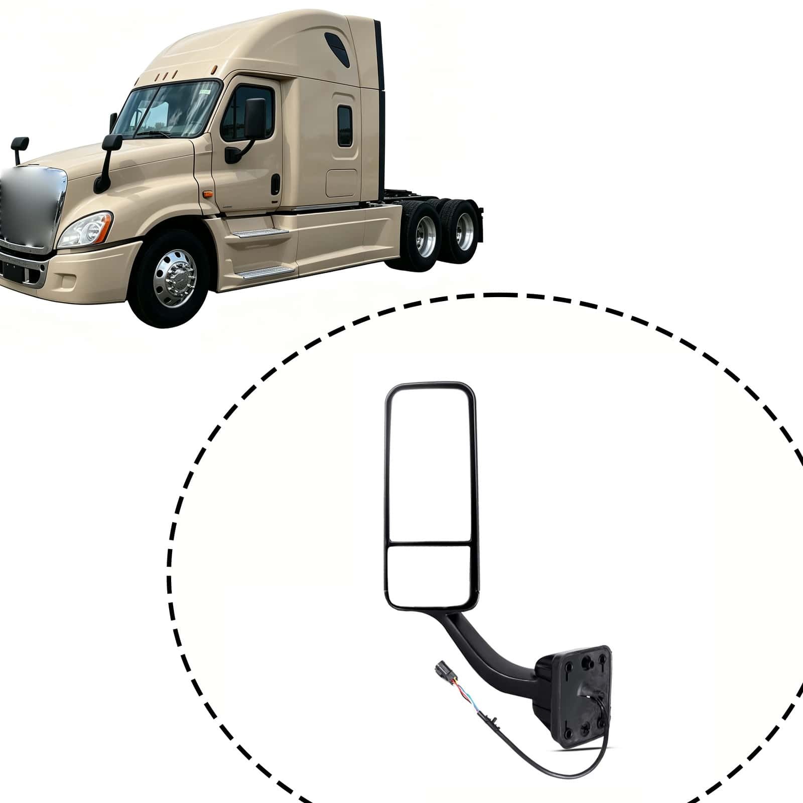 For 08-17 Freightliner Cascadia Black Door Mirror Power Heated Left/Right Side