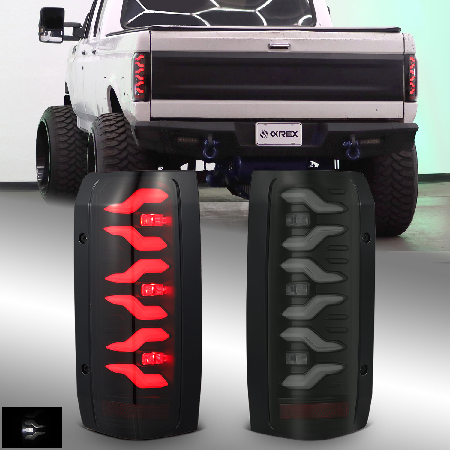 Fit 1987-1996 Ford F150 F250 F350/Bronco LUXX-Series LED Tail Lights Black