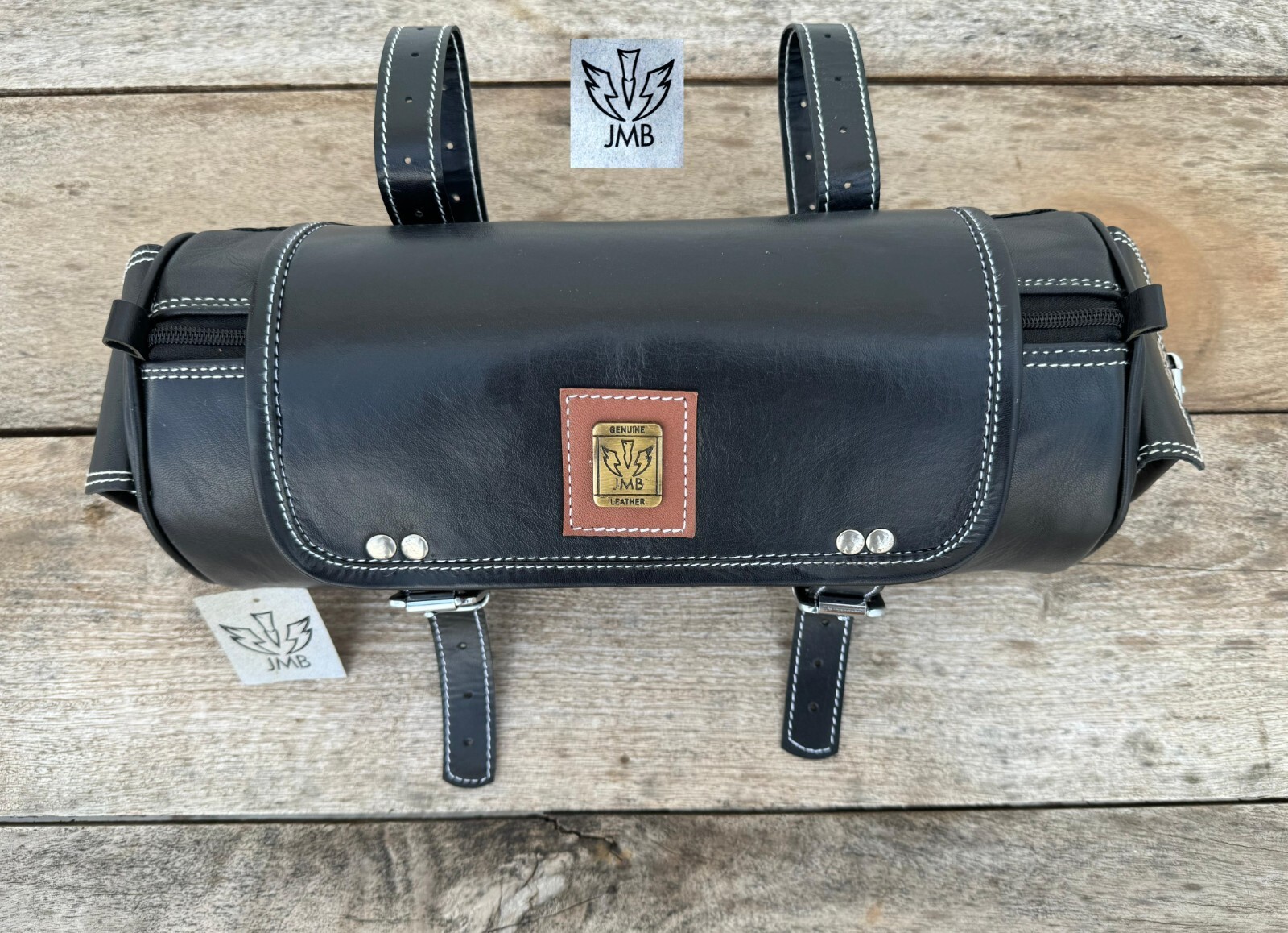 Motorcycle Side Pouch 1 Bag Real Black Leather Round Toll 1 Purse Leather