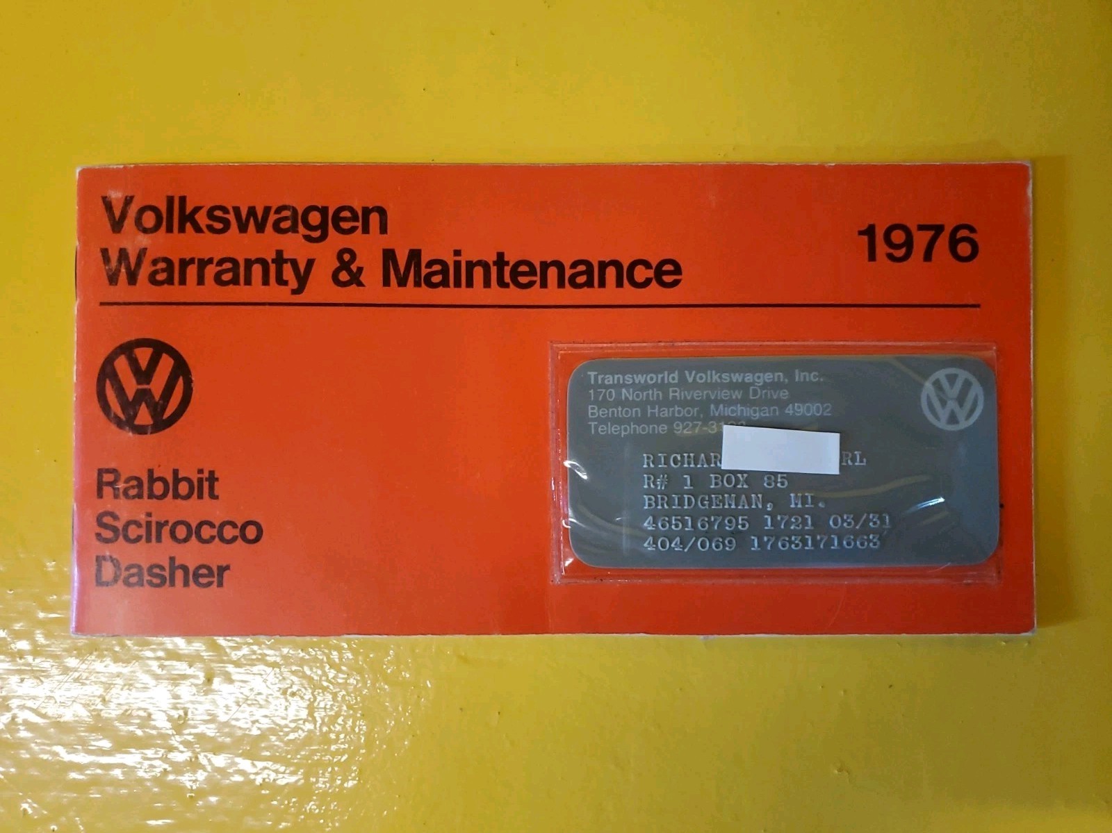 Vintage 1976 Volkswagen Warranty & Maintenance Manual with owners VIN card Vintage 1976 Volkswagen Warranty & Maintenance Manual with owners VIN card