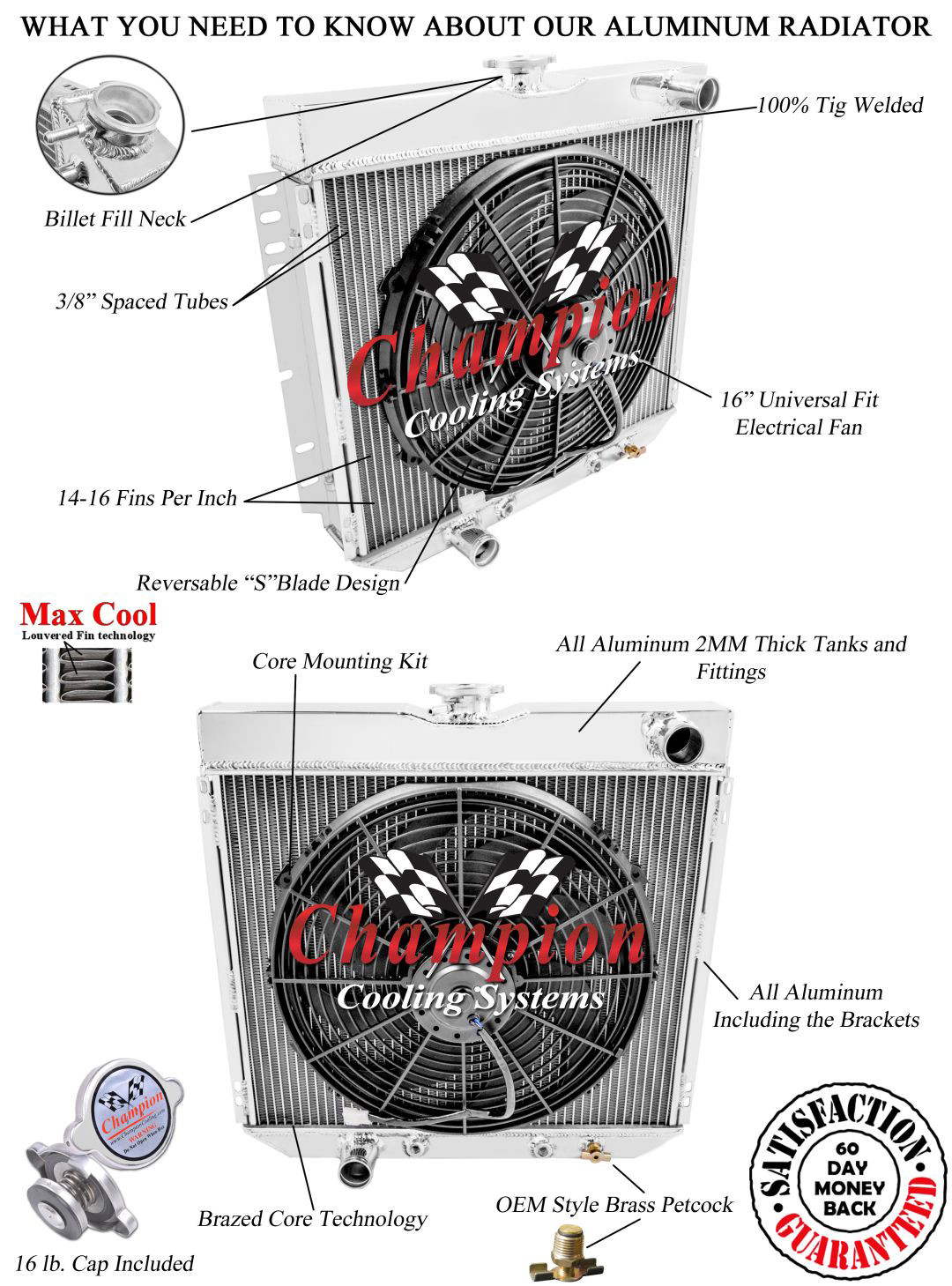 ER Champion 4 Row Radiator Lowhose Driver 20\