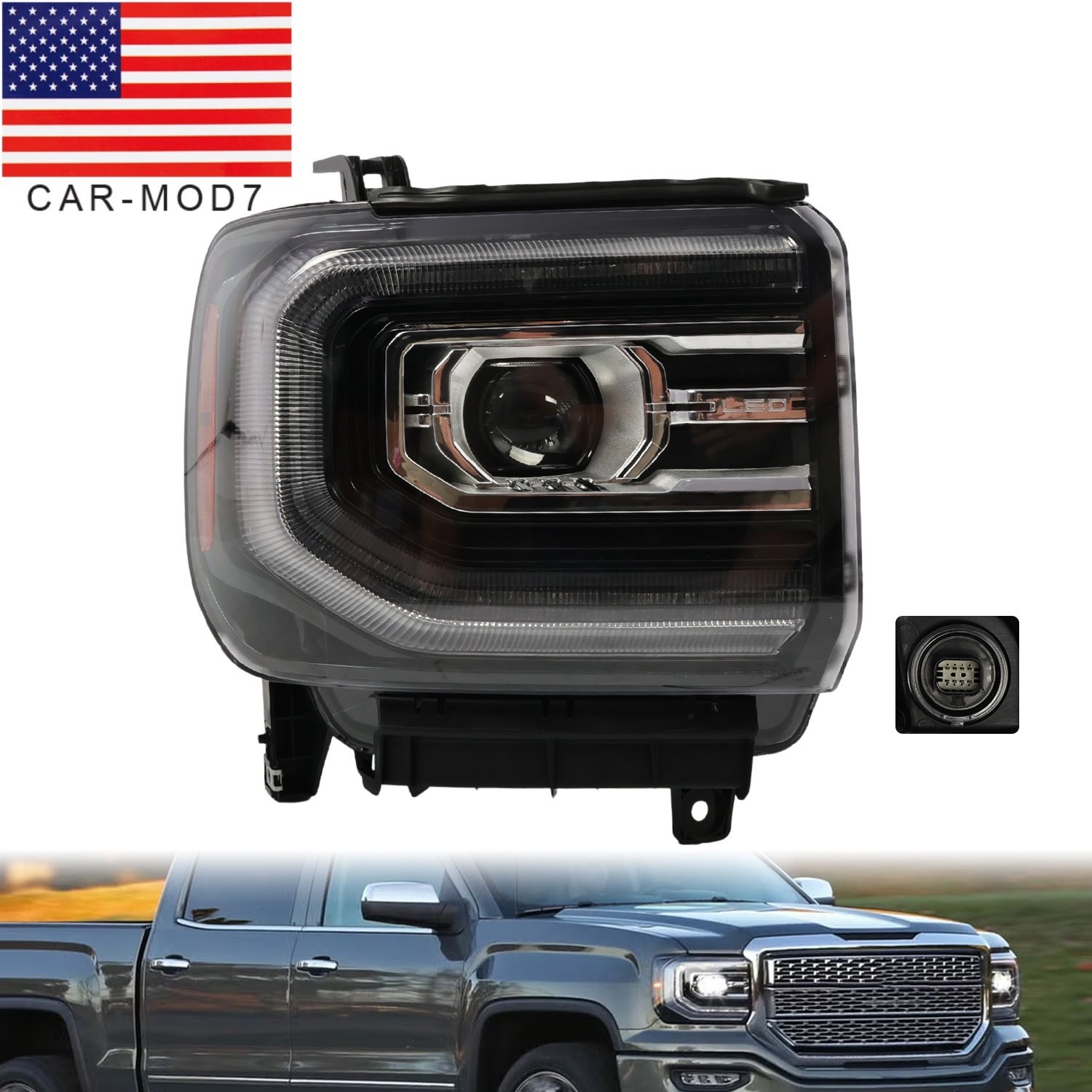For 2016-2018 GMC Sierra 1500 FULL LED Projector Black Headlights w/DRL Right