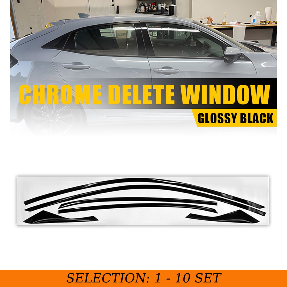 1-10Set Chrome Delete Blackout Overlay Window Trim for Honda Civic 2017-21 Black