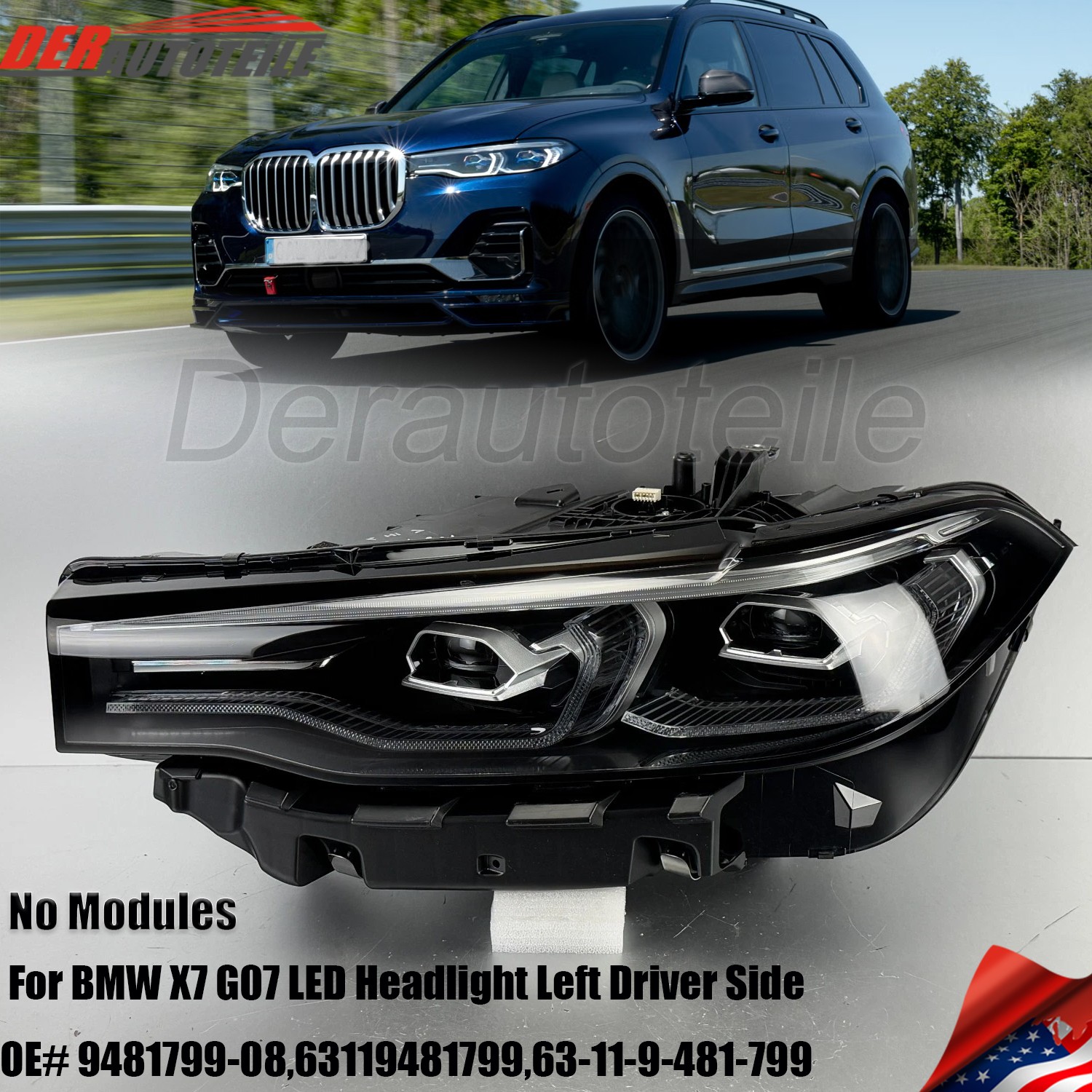 FOR BMW X7 G07 2019-2022 LED Headlight Left Driver Side 63119481799 9481799