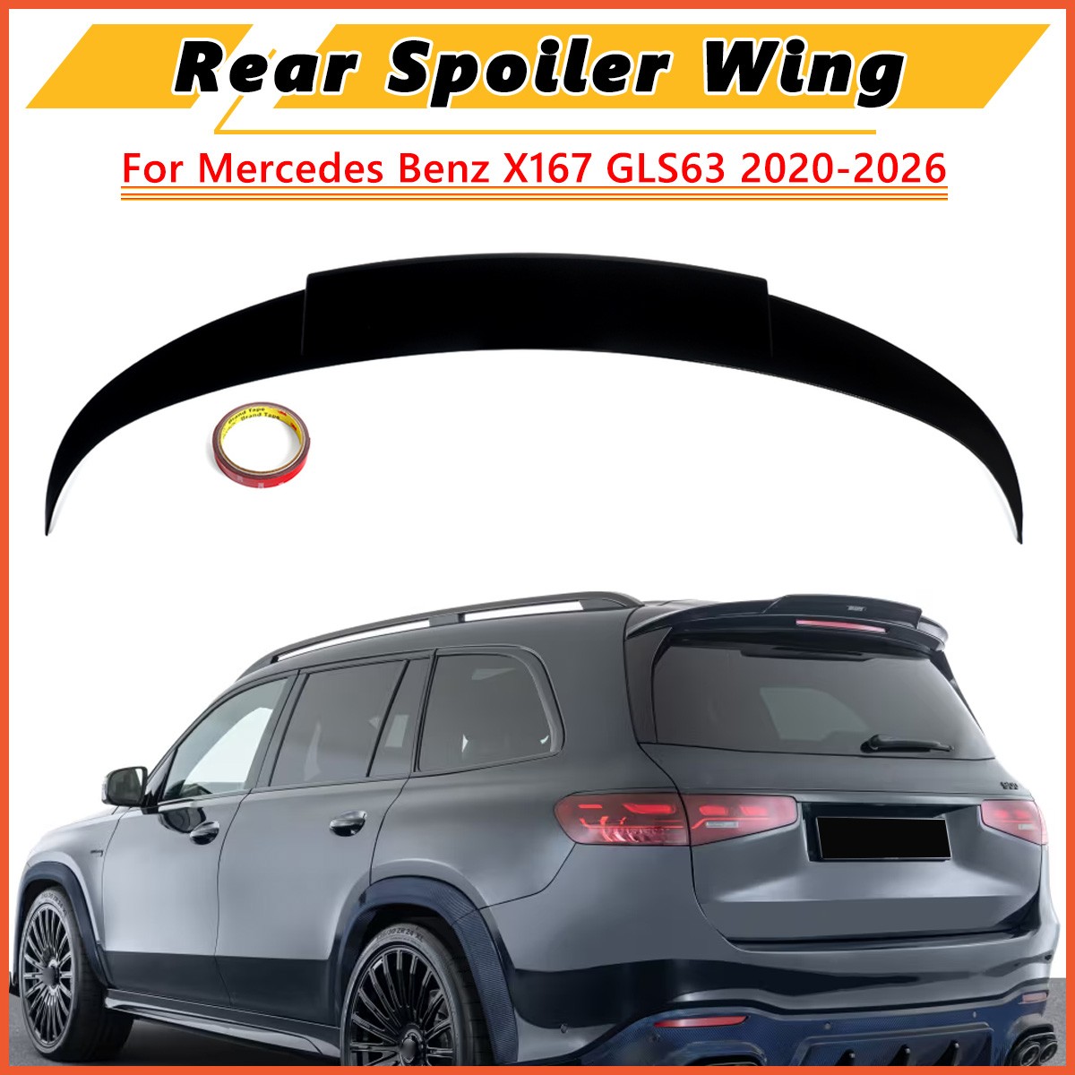 For Mercedes Benz X167 GLS63 2020-2026 Gloss Black Rear Trunk Spoiler Wing Lip