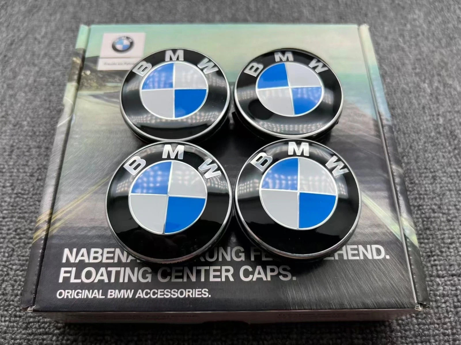 BMW Original Style Alloy Wheel Floating Centre Caps 56mm or 68mm Hub Cab Set