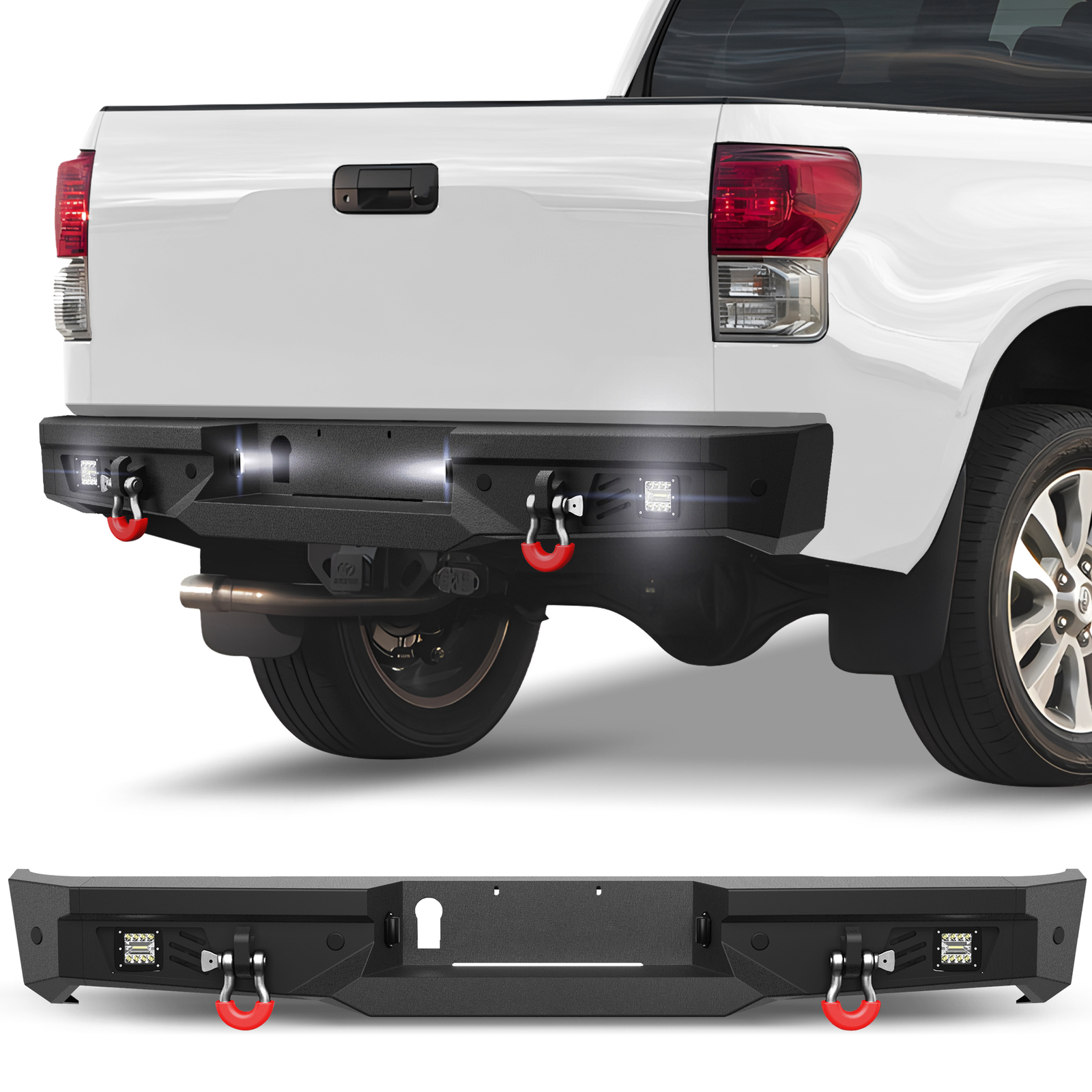 Full Width Rear Bumper W/LED Lights &D-rings For Toyota Tundra 2007-2013 Offroad