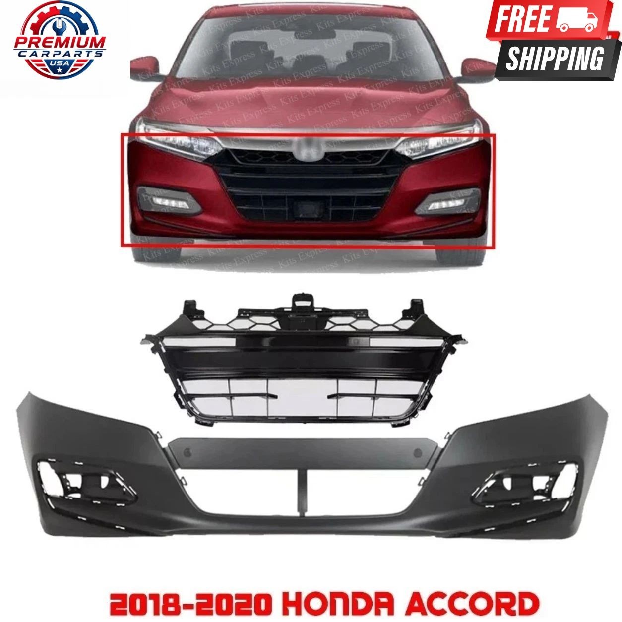 Front Bumper Cover Primed & Grille Assembly Kit For 2018-2020 Honda Accord Front Bumper Cover Primed & Grille Assembly Kit For 2018-2020 Honda Accord