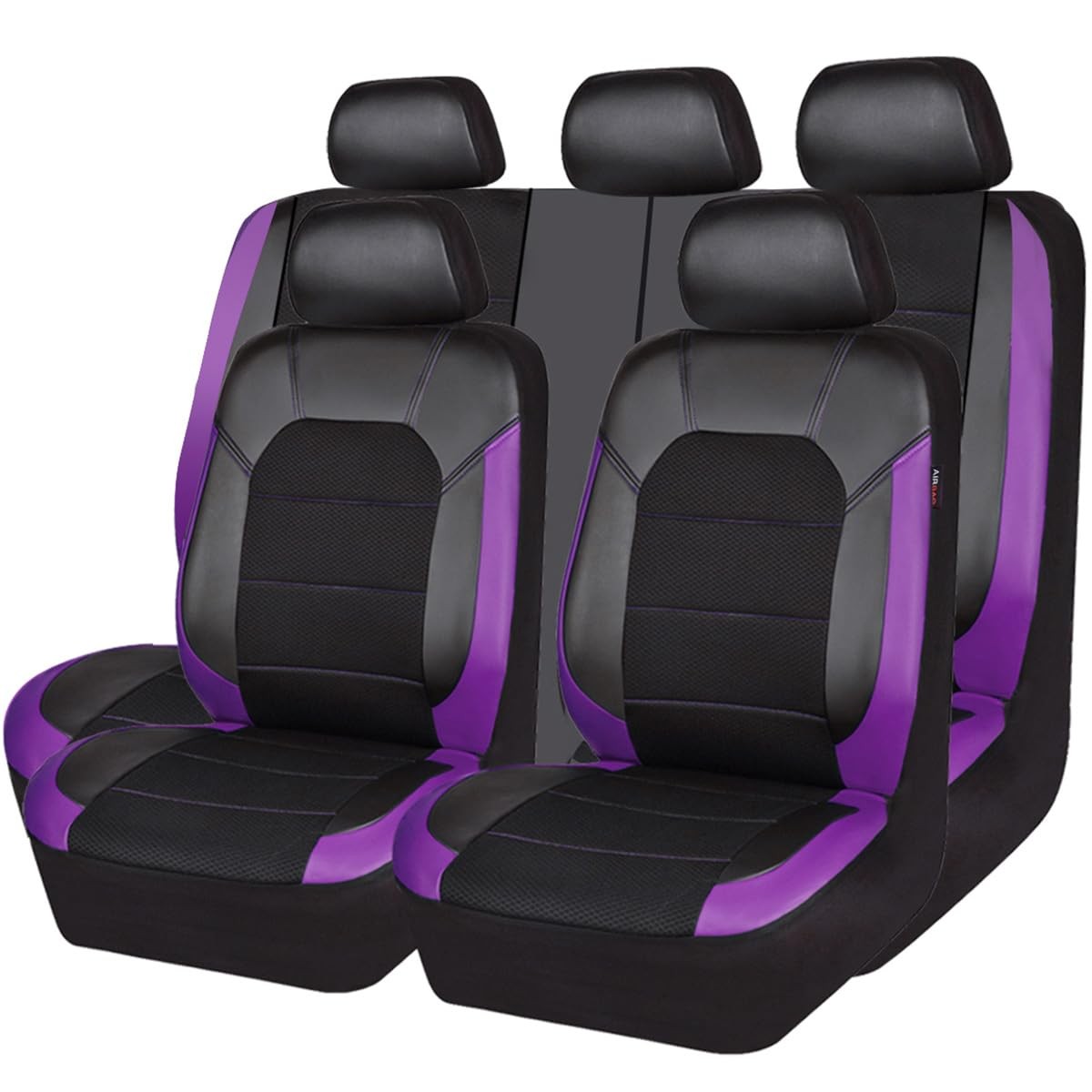CAR PASS Leather Seat Covers, Breathable Universal Car Full Set, Black&Purple CAR PASS Leather Seat Covers, Breathable Universal Car Full Set, Black&Purple