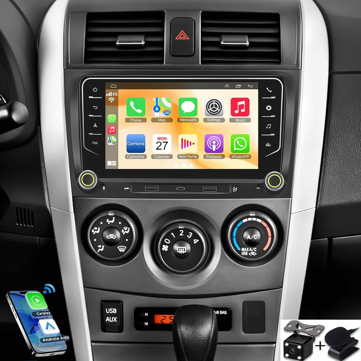 For 2009-2013 Toyota Corolla Car Stereo Apple CarPlay Android 15 Radio GPS Navi