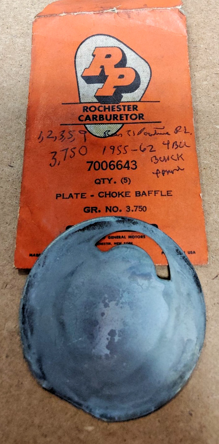 NOS OEM 1955-65 Buick 4BBL Rochester Carburetor Choke Baffle Plate Delco 7006643