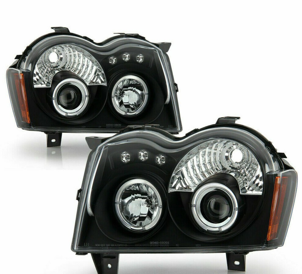 BLack Smoked For 2005-2007 Jeep Grand Cherokee LED Halo Projector Headlights