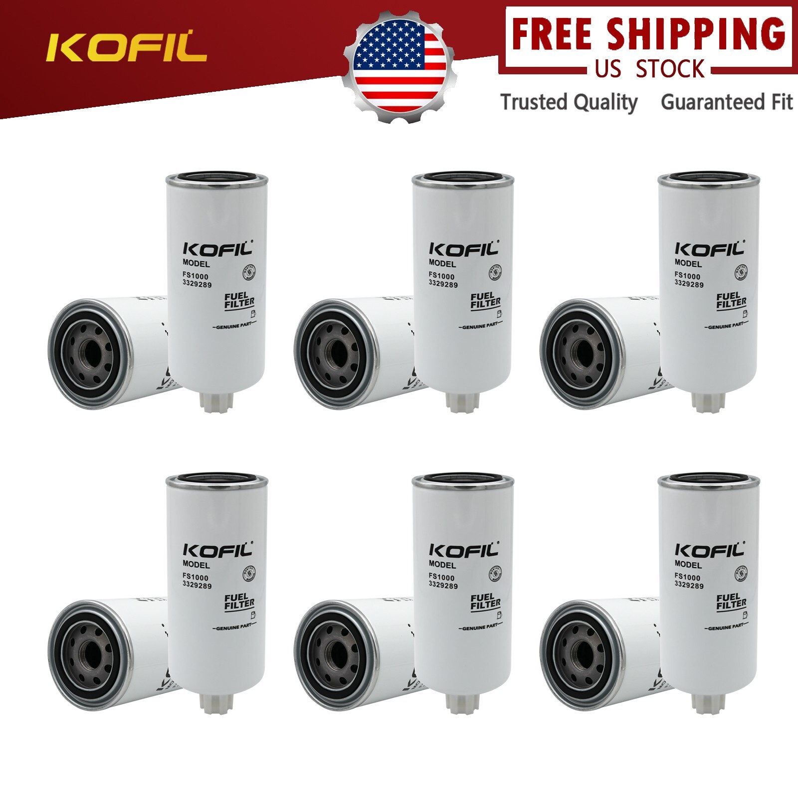 6PCS FS1000 fit for Fleetguard Fuel Water Separator Spin-On Cummins 3329289 US