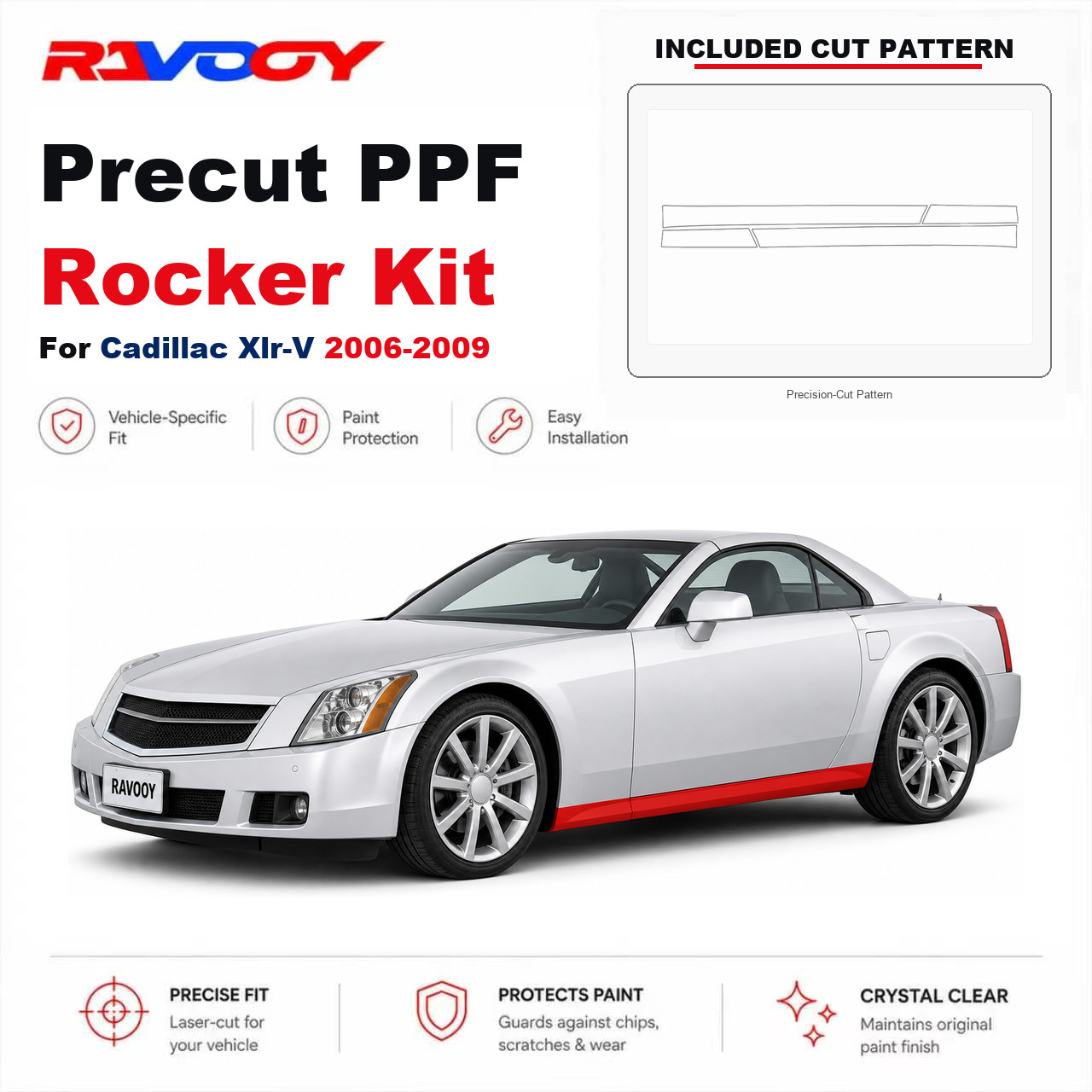 Precut PPF Rocker Panel Kit Clear Bra 8.5mil TPU For 2006-2009 Cadillac Xlr-V