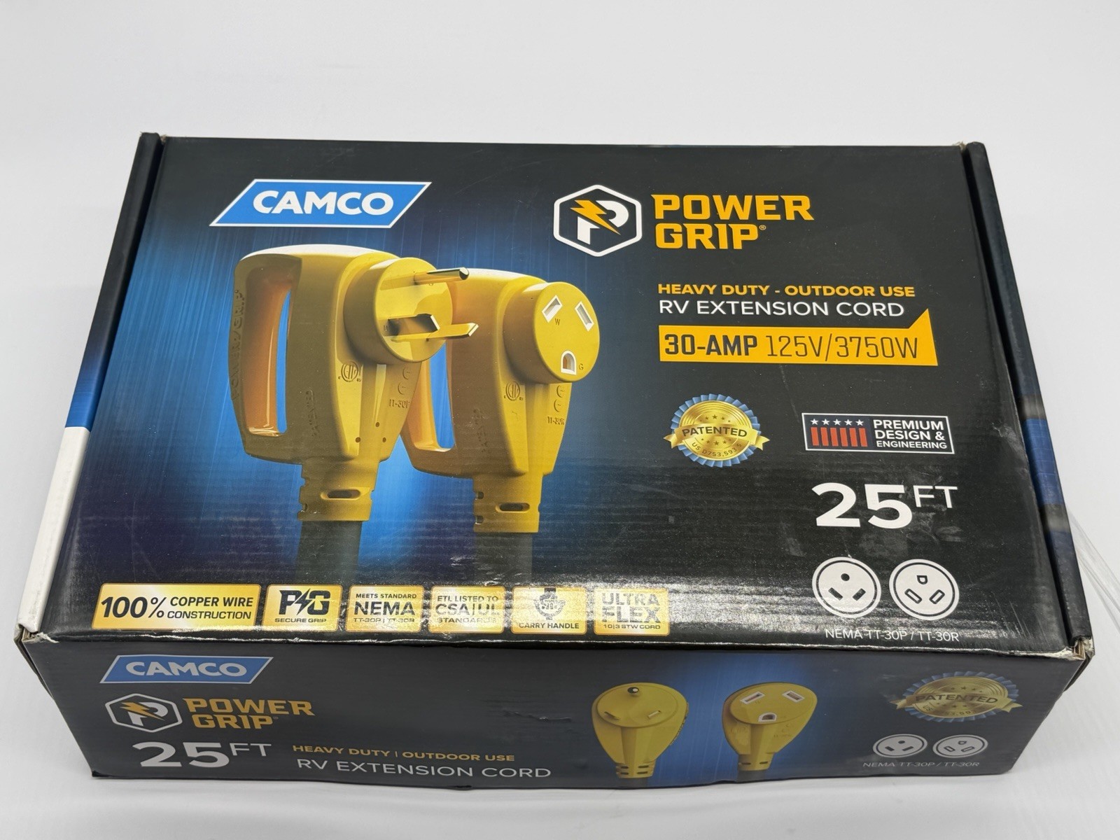 Camco 55191 PowerGrip 30A RV Extension Cord 25ft 10-Gauge TT-30P/TT-30R