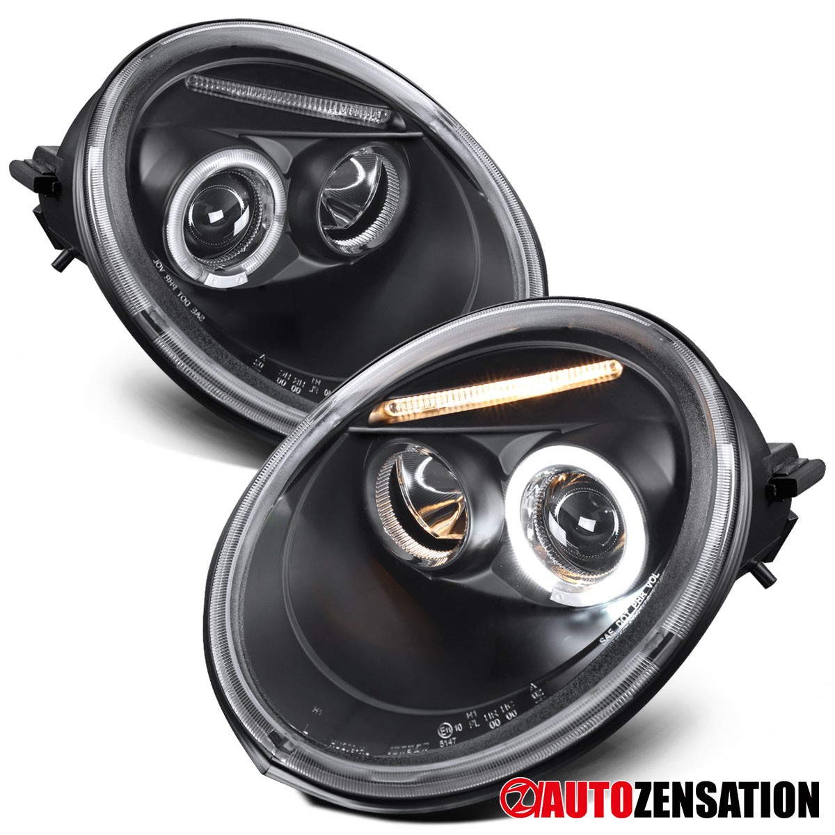 Black Fit 1998-2005 Volkswagen Beetle LED Halo Projector Headlights Left+Right Black Fit 1998-2005 Volkswagen Beetle LED Halo Projector Headlights Left+Right