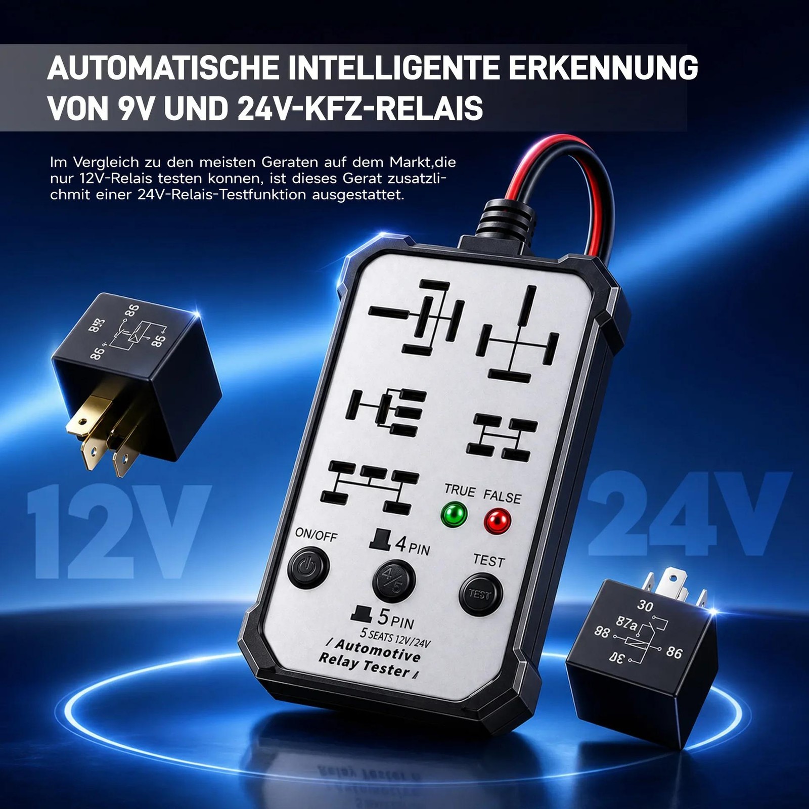 12V 24V Automotive Relay Tester, Short Circuit Detector & Diagnostic Tool