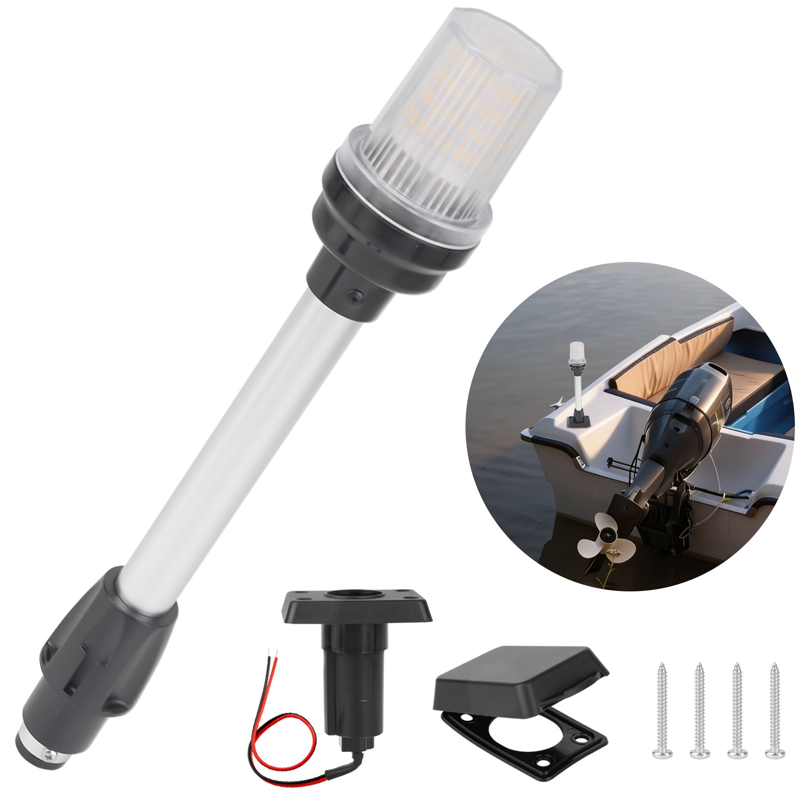 12V-24V Marine Boat Yacht LED Navigation Light Stern Anchor Pole Lamp Waterproof