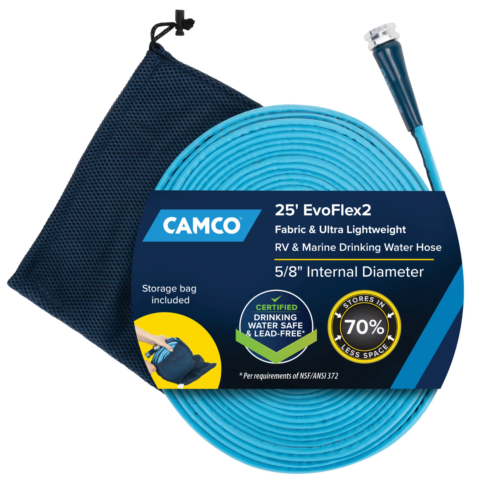 Camco EvoFlex2 25-Foot RV Drinking Water Hose - 5/8-Inch inner Diameter, Blue Camco EvoFlex2 25-Foot RV Drinking Water Hose - 5/8-Inch inner Diameter, Blue