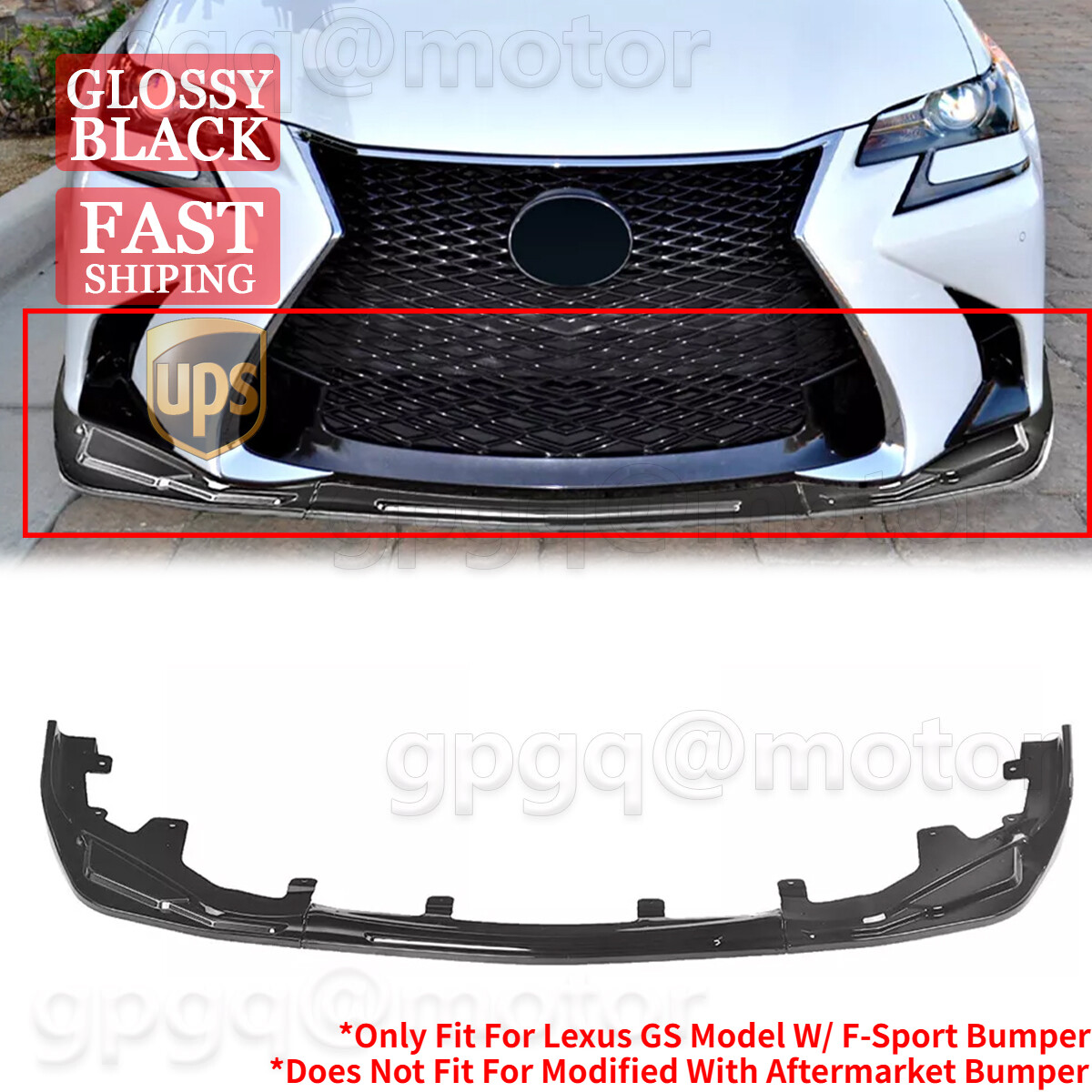 For Lexus GS350 GS450H F-Sport 2016-2020 Glossy Black Front Bumper Lip Splitter