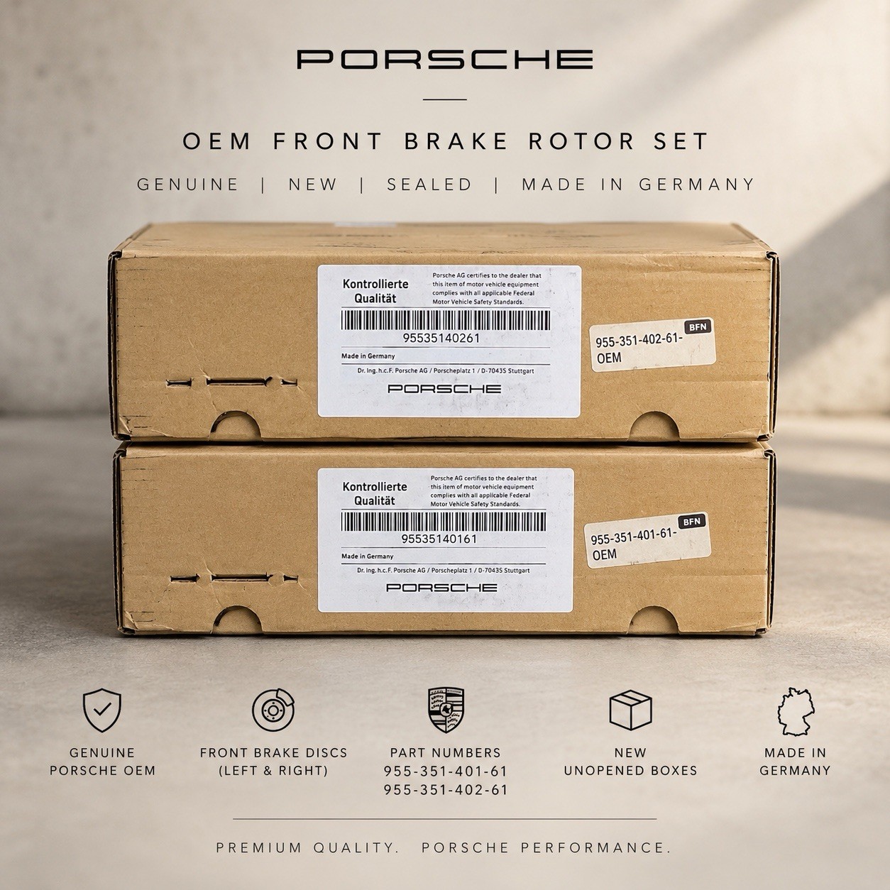 NEW SEALED OEM PORSCHE CAYENNE 955/957 FRONT BRAKE ROTOR PAIR