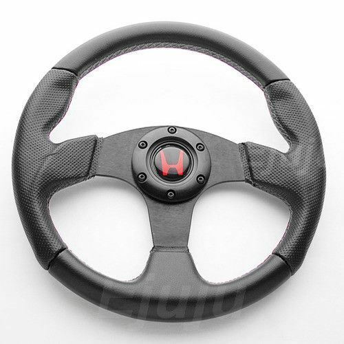 Perforated Grip 320mm PVC Black w/ Black Stitch Steering Wheel Fit Honda Acura