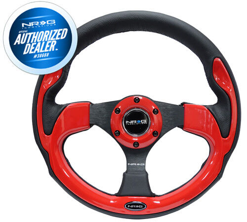 NEW NRG Black Leather Steering Wheel w/ Red Trim *AUTHORIZED DEALER* RST-001RD
