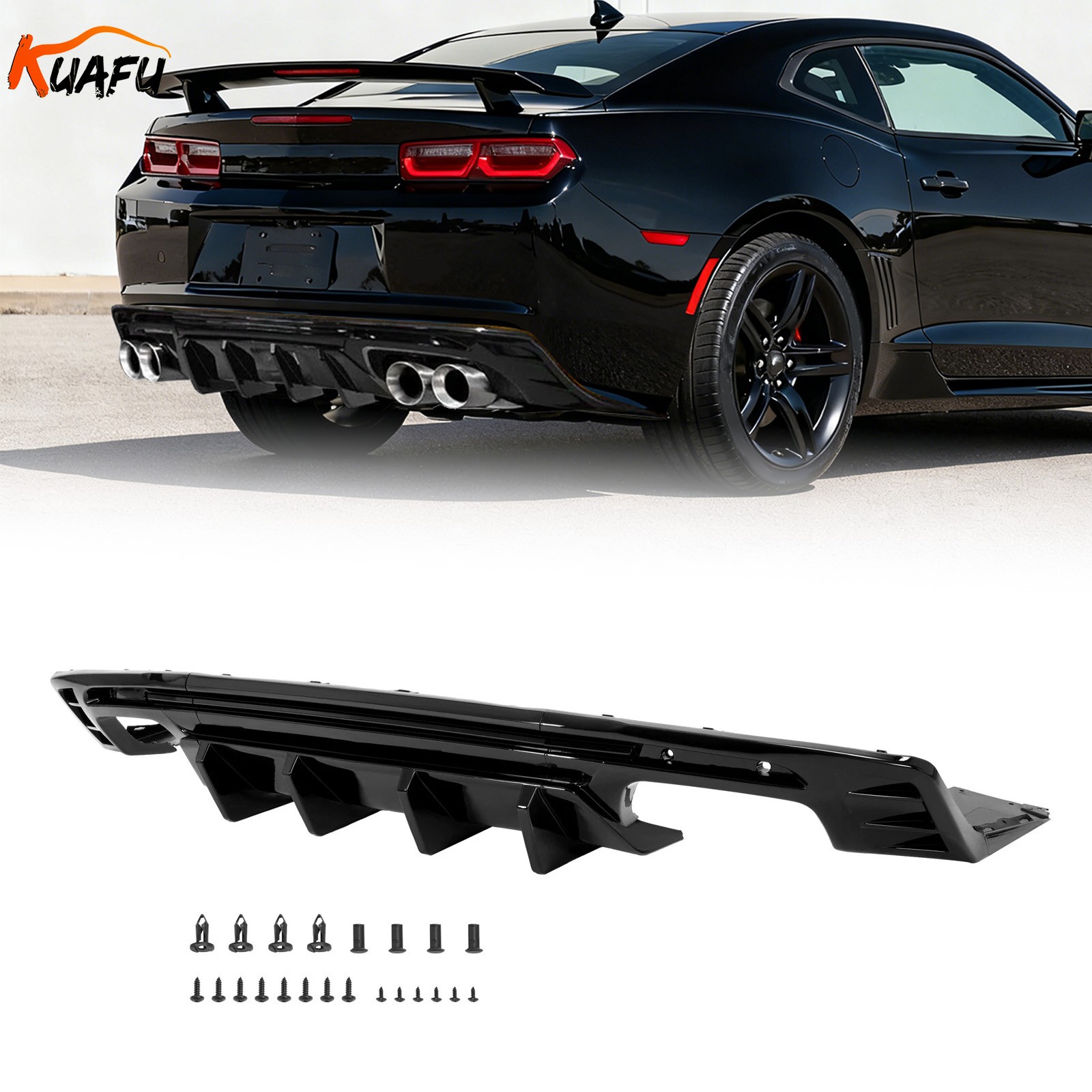 Fits 2016-2024 CHEVY CAMARO SS LT1 LS Rear Bumper Lip Diffuser Glossy Black Fits 2016-2024 CHEVY CAMARO SS LT1 LS Rear Bumper Lip Diffuser Glossy Black