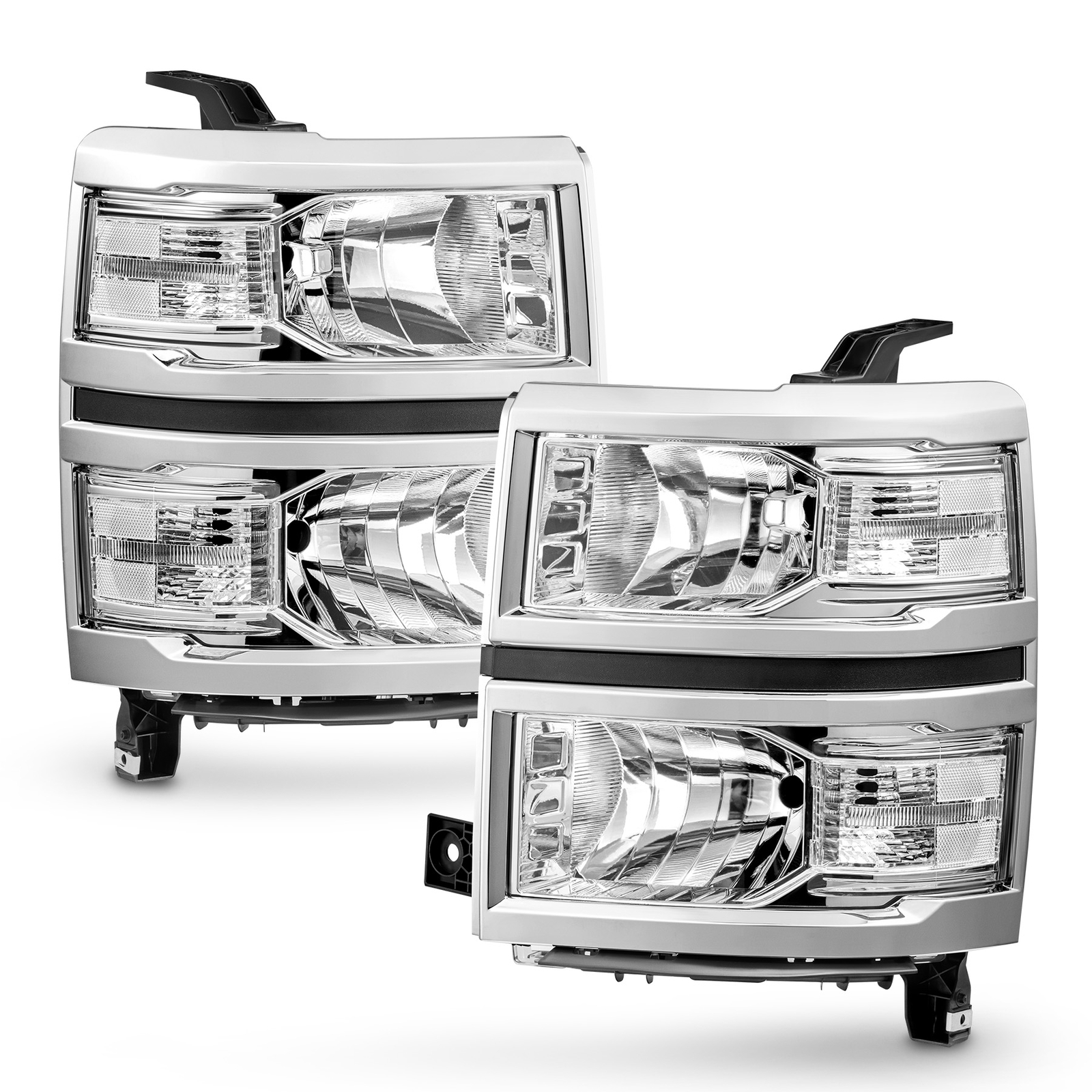 Pairs For 2014-2015 Chevy Silverado 1500 Chrome Headlights Headlamps Clear Lens Pairs For 2014-2015 Chevy Silverado 1500 Chrome Headlights Headlamps Clear Lens