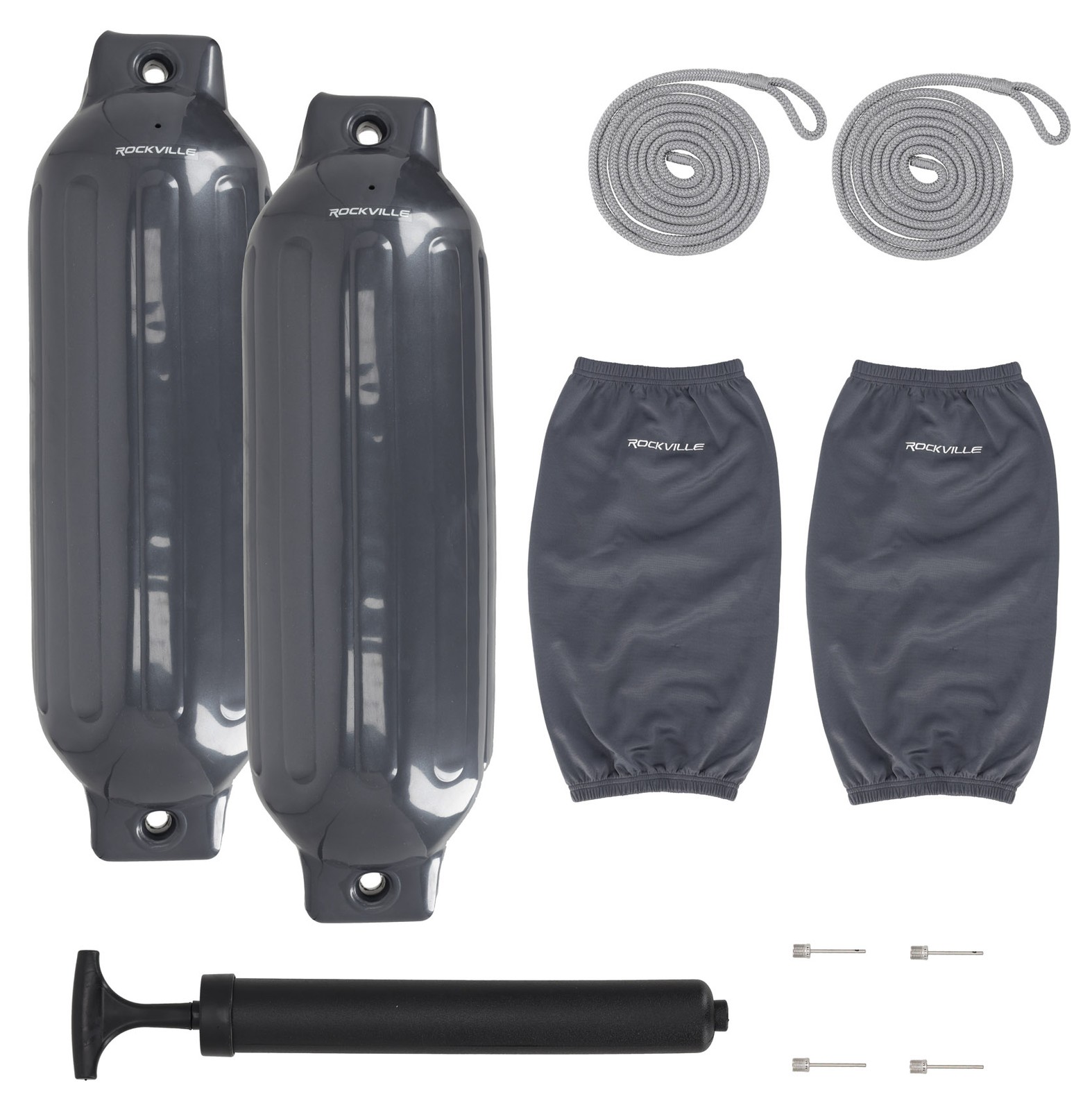 Rockville FEN285-GREY Boat Fender Package 2 Bumpers 8.5\