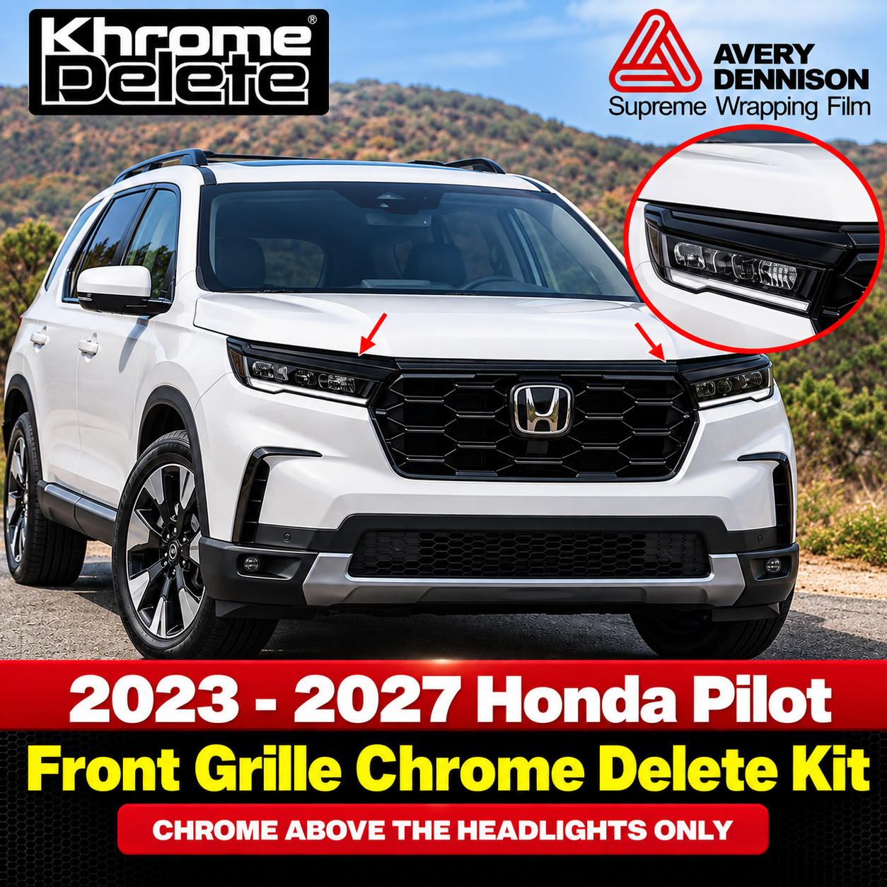 Chrome Delete Vinyl fitting the 2023 - 2027 Honda Pilot Grill Glossy Black