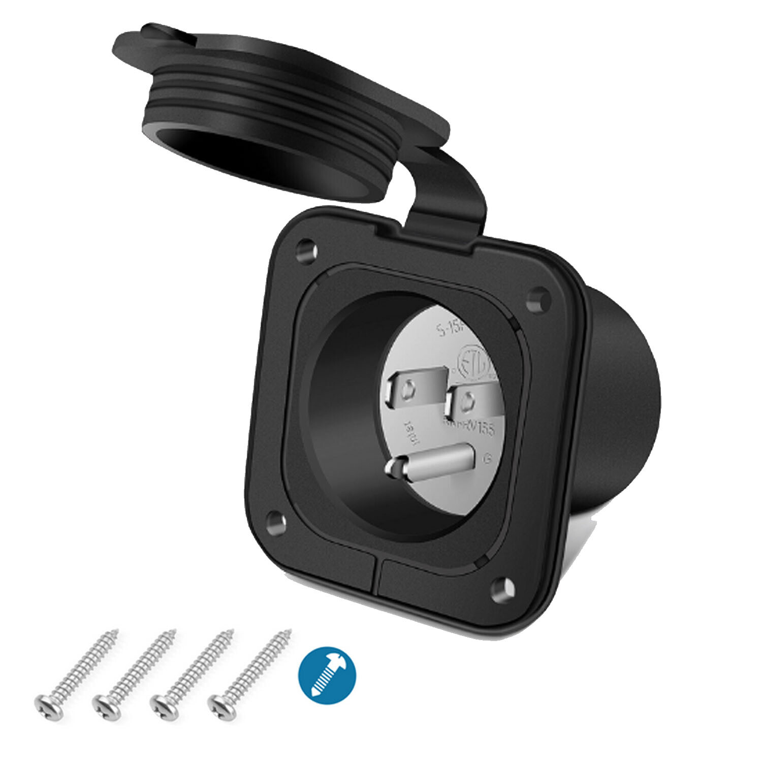 15 Amp 125V Flanged Inlet, NEMA 5-15P 2 Pole 3-Wire AC Port Plug for Marine Boat