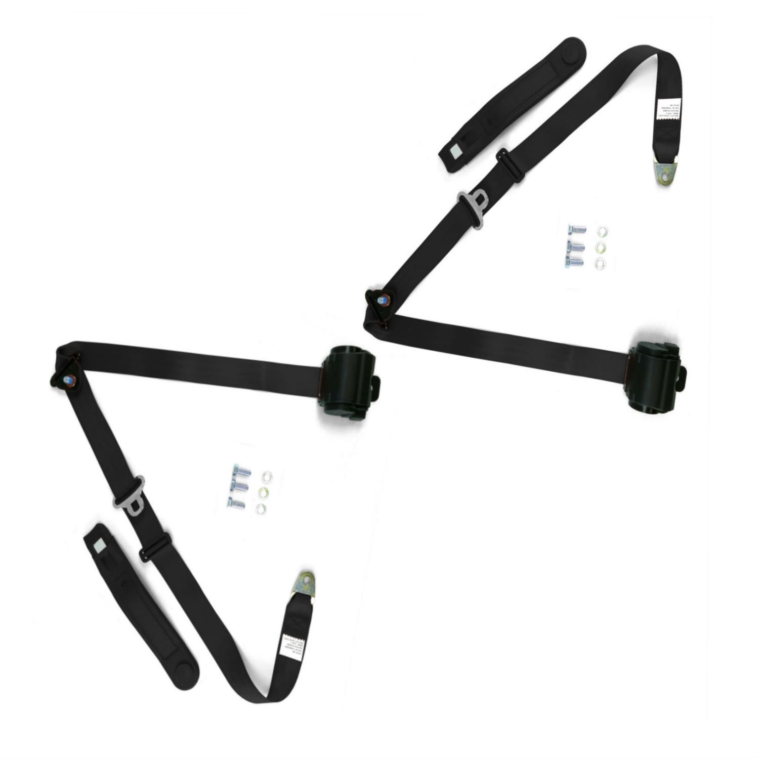 Retro Black 3-Point Front Bench Seat Belts w/Retractors-PAIR 73-91 GM Trucks GMC