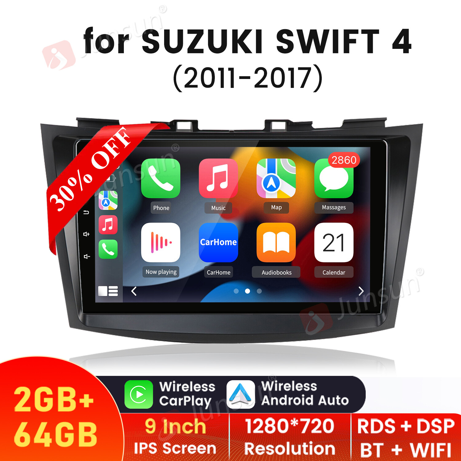 2+64G ANDROID 15 CARPLAY CAR STEREO RADIO FOR SUZUKI SWIFT 2011-2017 GPS WIFI BT