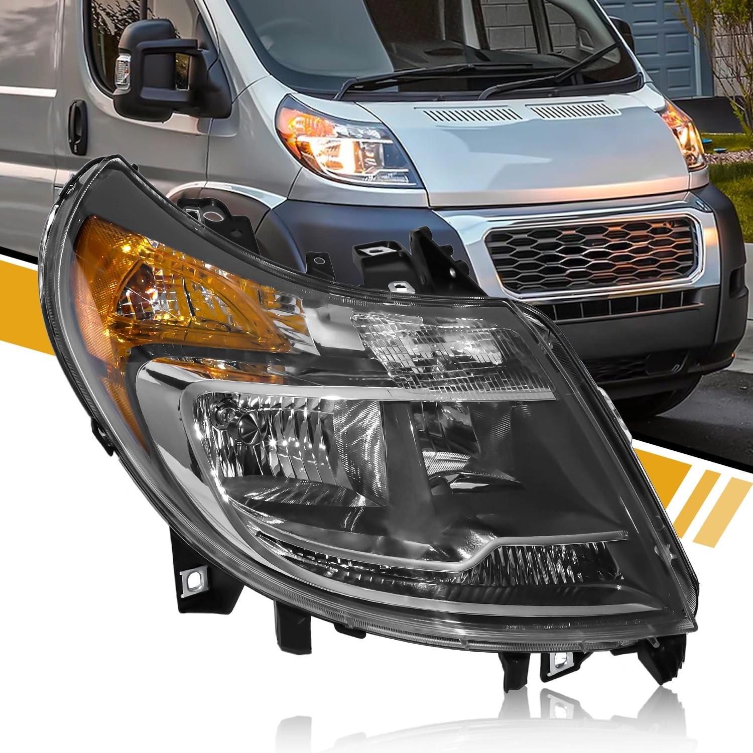 CLERYYE 5 Pins Headlight Assembly W/O DRL Compatible with Dodge RAM Promaster