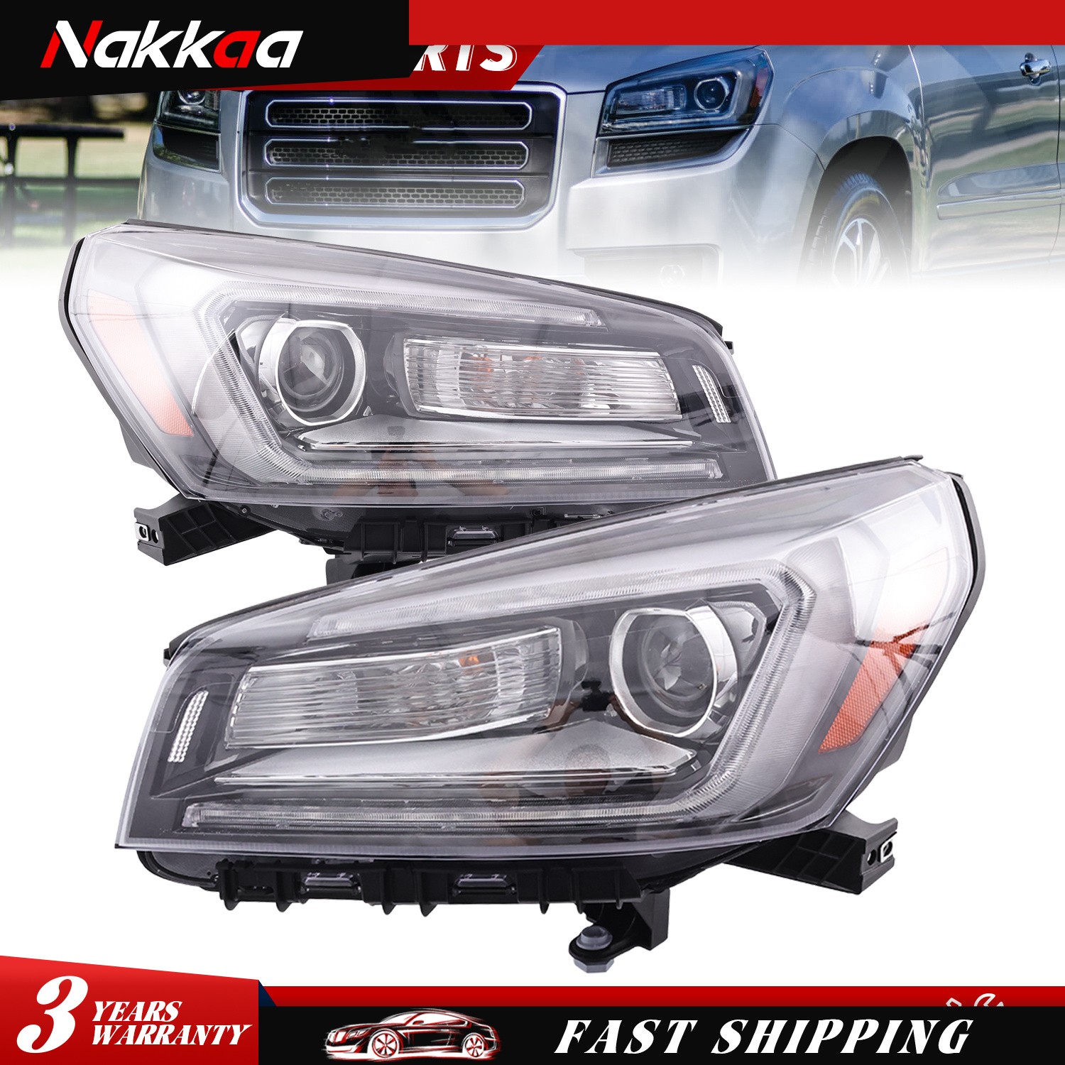 For 2013-2016 GMC Acadia 2017 Limited Halogen Headlight w/LED DRL Projector Pair