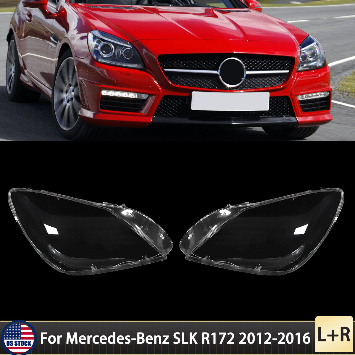 For Mercedes-Benz SLK-Class R172 2012-2016 Pair Headlight Lens Cover Replacement