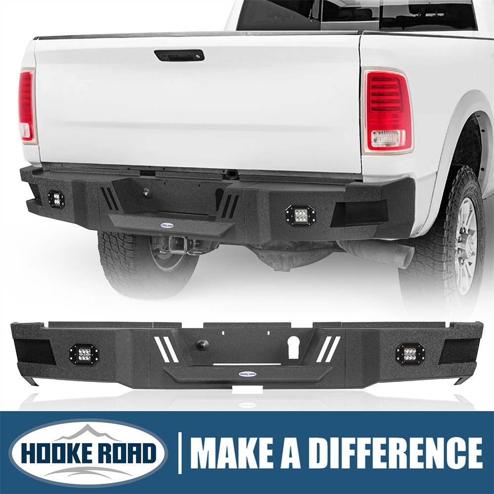 Hooke Road Steel Rear Bumper For 2010-2018 Dodge Ram 2500 3500 w/LED Floodlights