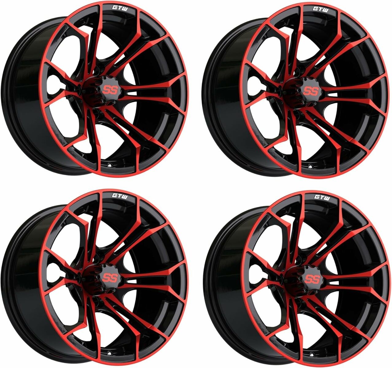 GTW Spyder 14 inch Red/Black Aluminum Golf Cart Wheel | 3:4 Offset | Set of 4