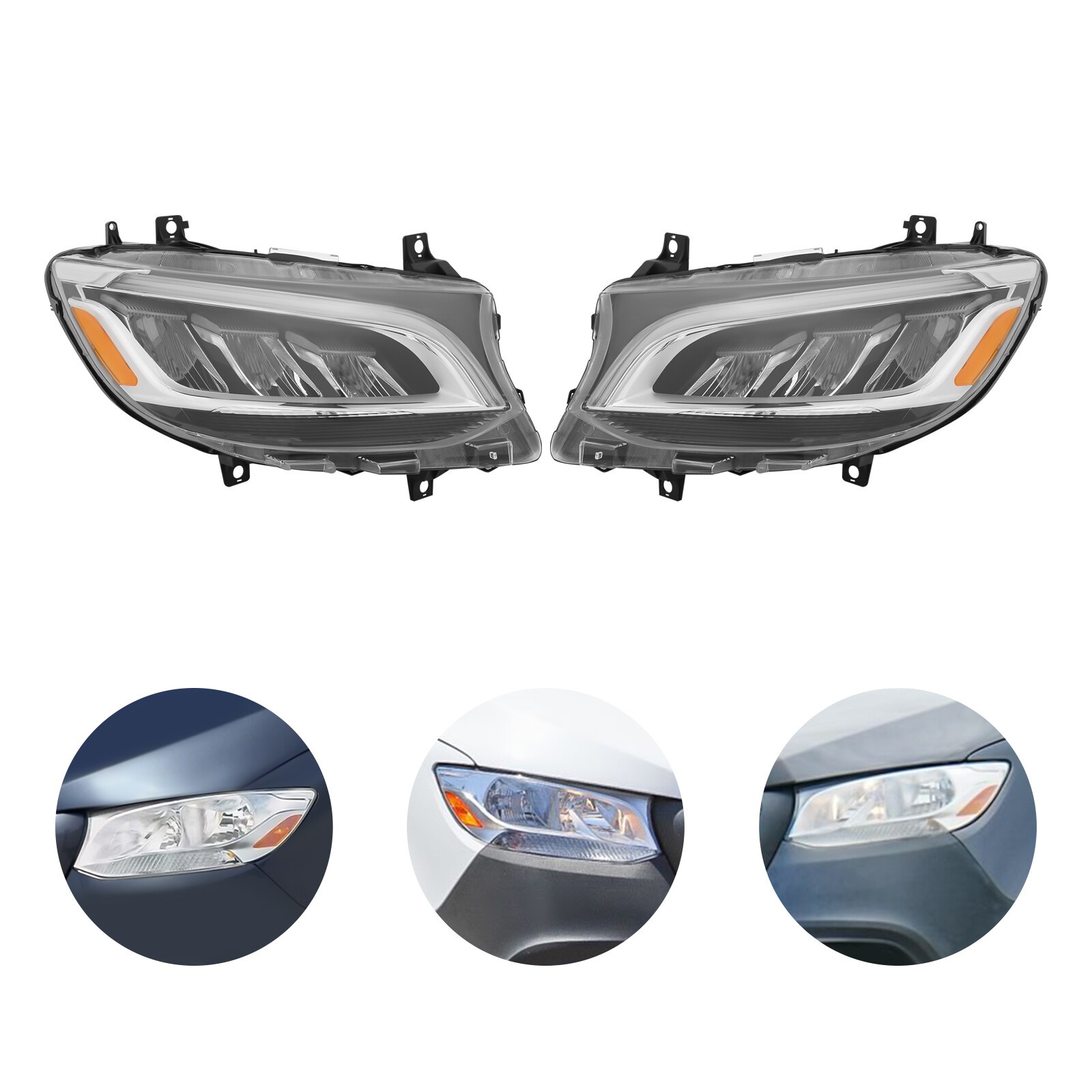 For 2019-2022 Mercedes-Benz Sprinter Halogen to LED Headlight Headlamps Pair Set