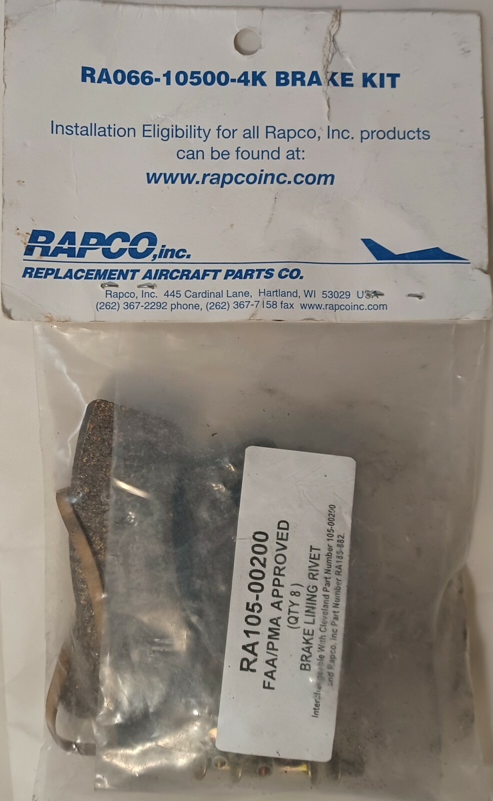RAPCO 66-105 Brake Lining Kit 4 Pack/ 8 rivets Interchangeable w' Cleveland Part RAPCO 66-105 Brake Lining Kit 4 Pack/ 8 rivets Interchangeable w' Cleveland Part
