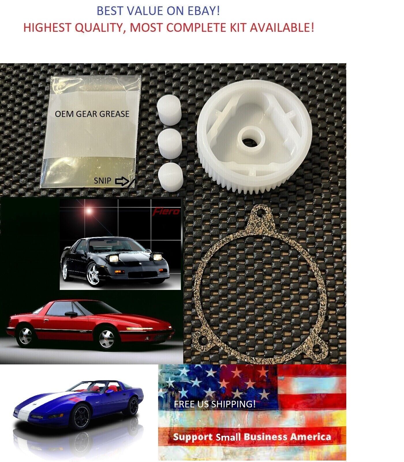 Corvette Reatta Lotus Headlight Motor Repair Kit W/OEM Quality Gear+Instructions