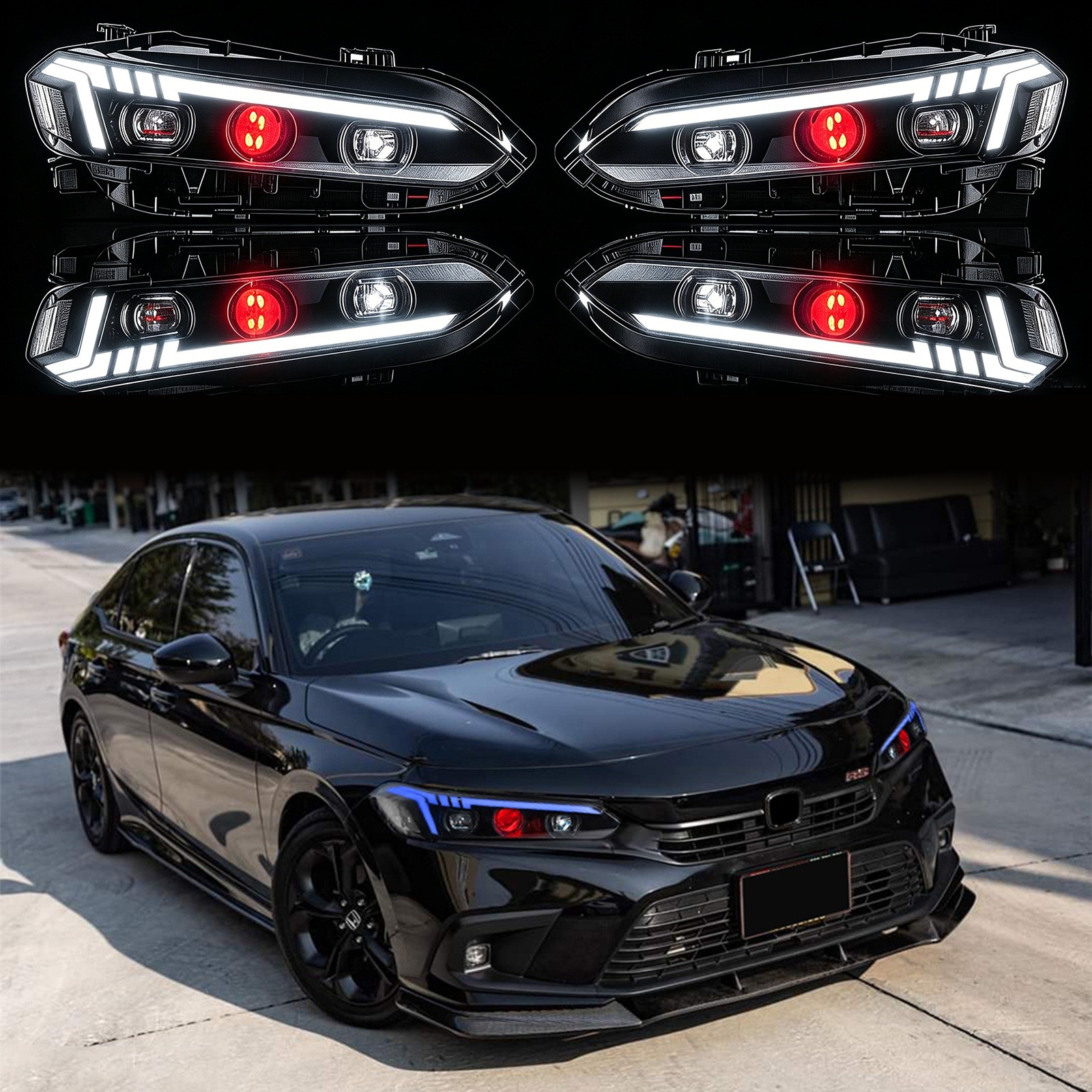 Tri-Projector Headlights For Honda Civic 11th Gen 2022-2026 Front Lamps Assembly Tri-Projector Headlights For Honda Civic 11th Gen 2022-2026 Front Lamps Assembly