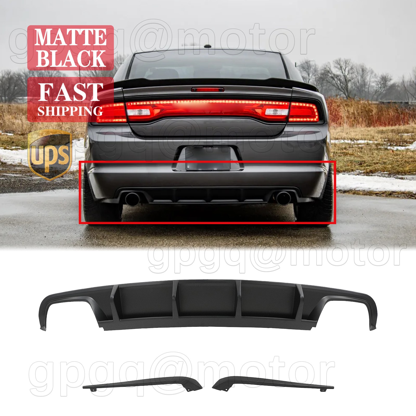 For Dodge Charger RT SXT SE 2011-2014 Matte Black Shark Fin Rear Bumper Diffuser