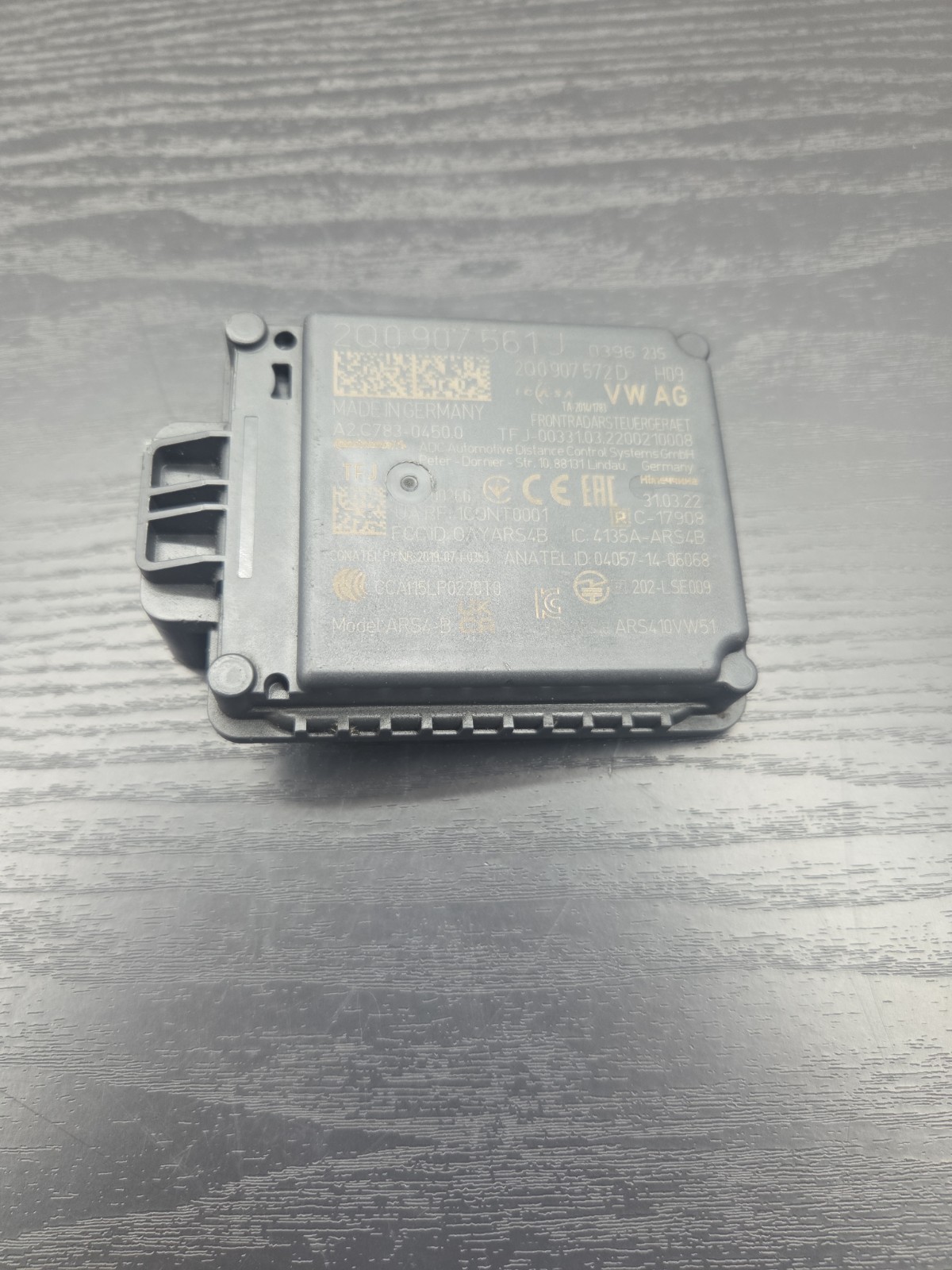 VW Audi Front Cruise Control Radar Sensor 2Q0907561J 2Q0907572D OEM