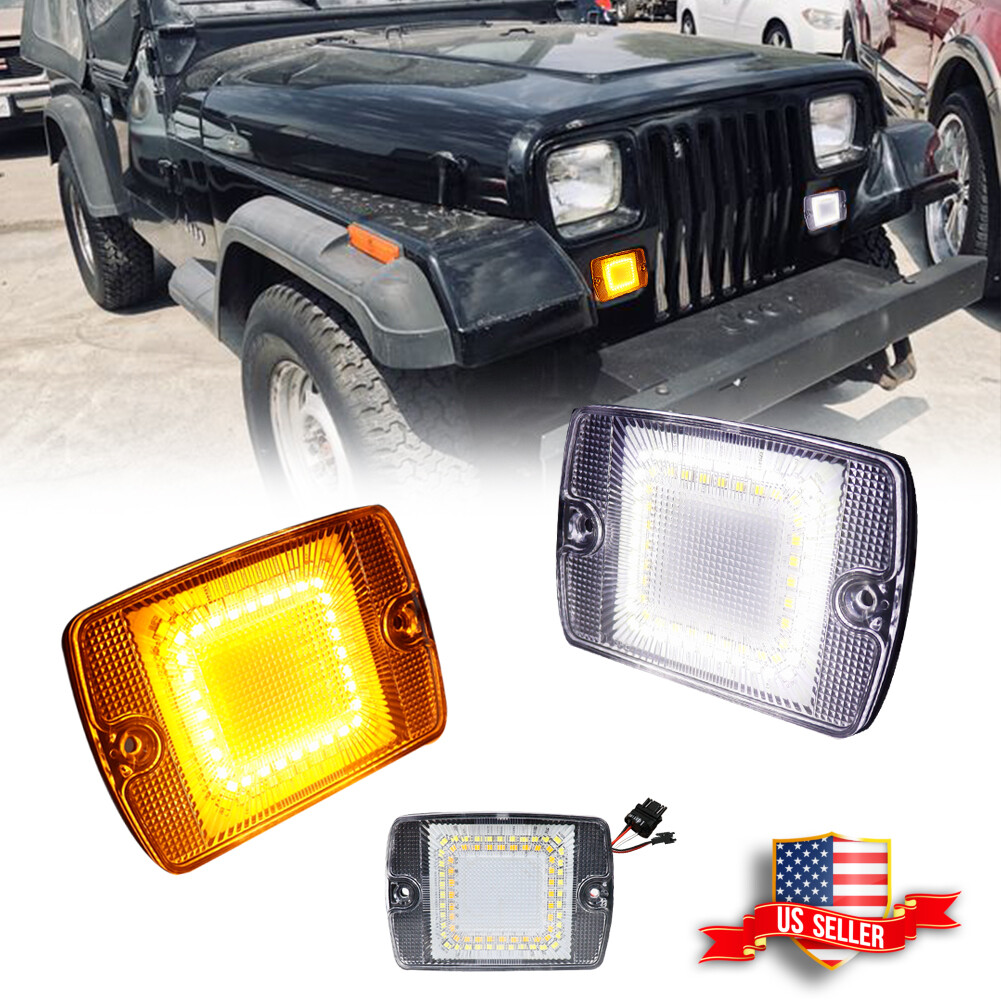 Fits Jeep 1987-1995 Wrangler YJ Clear Switchback LED DRL Turn Signal Lights 2PCS