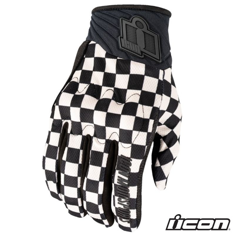 2025 Icon Anthem3 CX Street Motorcycle Checker Black/White Gloves - Pick Size